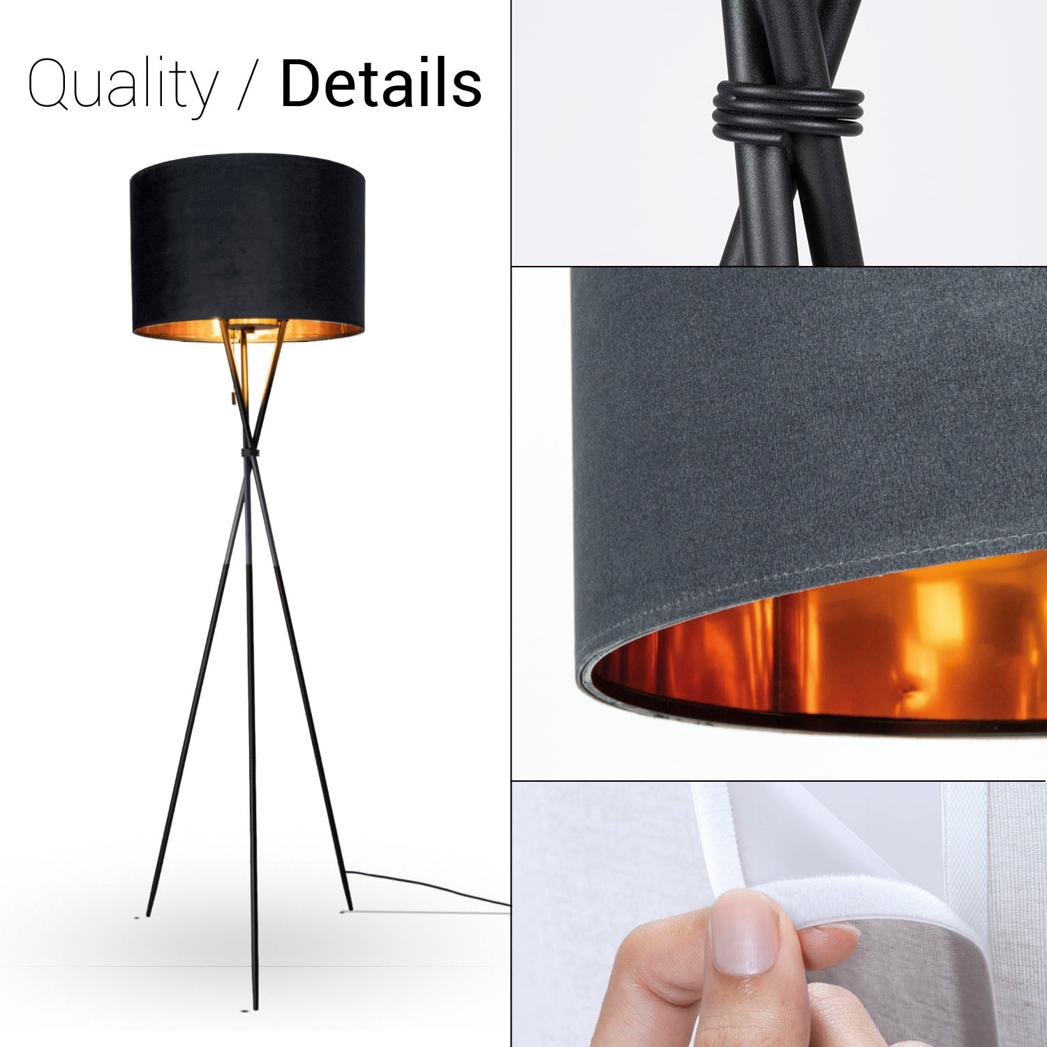 Paco Home Stehlampe »Kate uni Color«, Leuchtmittel E27 | ohne Leuchtmittel, Wohnzimmer Dreibein Standleuchte Velour Höhe 177,5cm Filigran E27