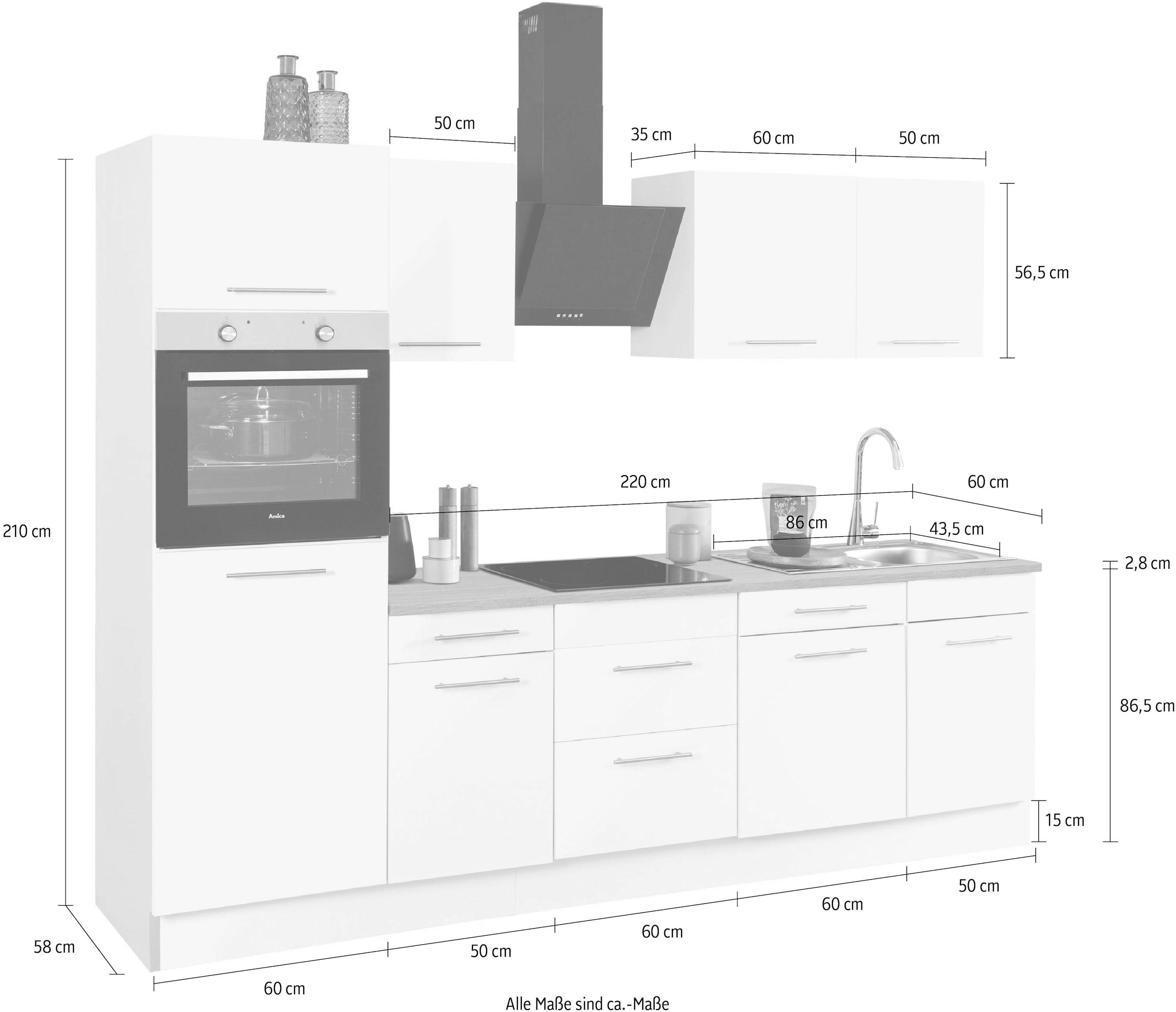 wiho Küchen Küchenzeile »Ela« Breite 280 cm, Soft-Close-Funktion, höhenverstellbare Füße