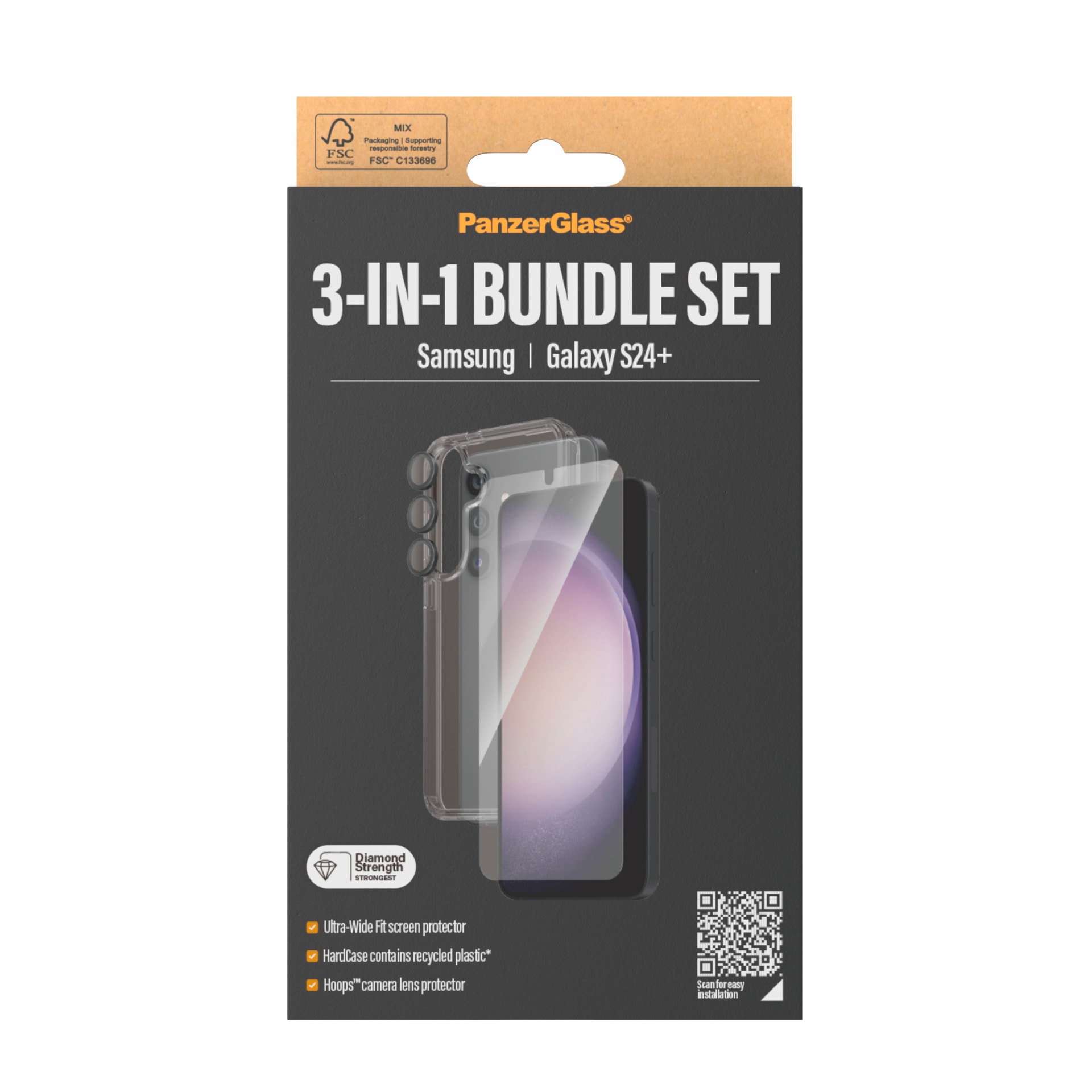 PanzerGlass Displayschutzglas »3-in-1 Bundle Set« für Samsung Galaxy S24 Plus Set, Screen Protector, Hardcover, Camera Hoops, 3 Stk. tlg. Displayschutzfolie, Schutzfolie, Bildschirmschutz, kratz- & stoßfest