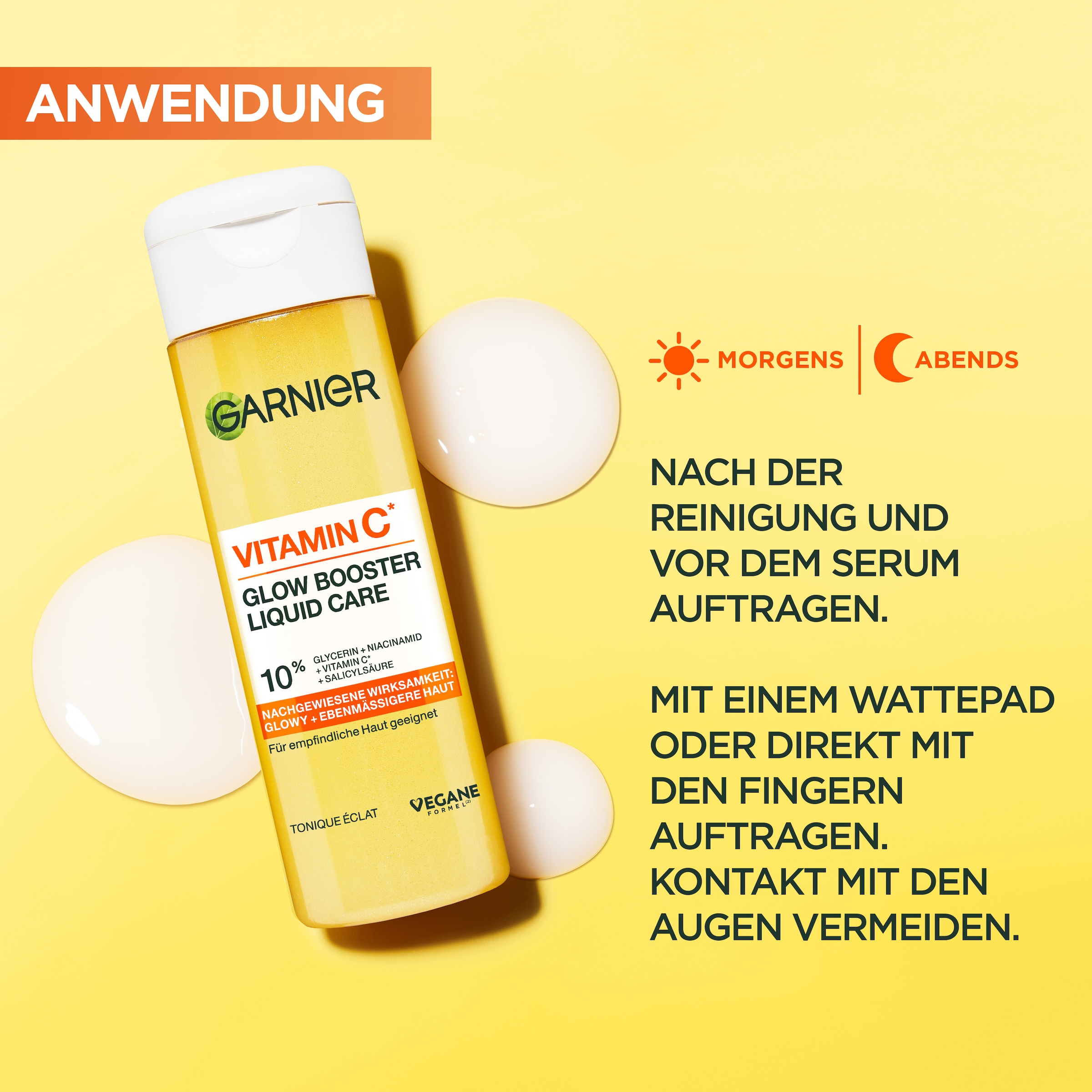 GARNIER Toner »Garnier Vitamin C* Glow Booster Liquid Care«, Spendet Feuchtigkeit und sorgt für ebenmäßigeren Teint.