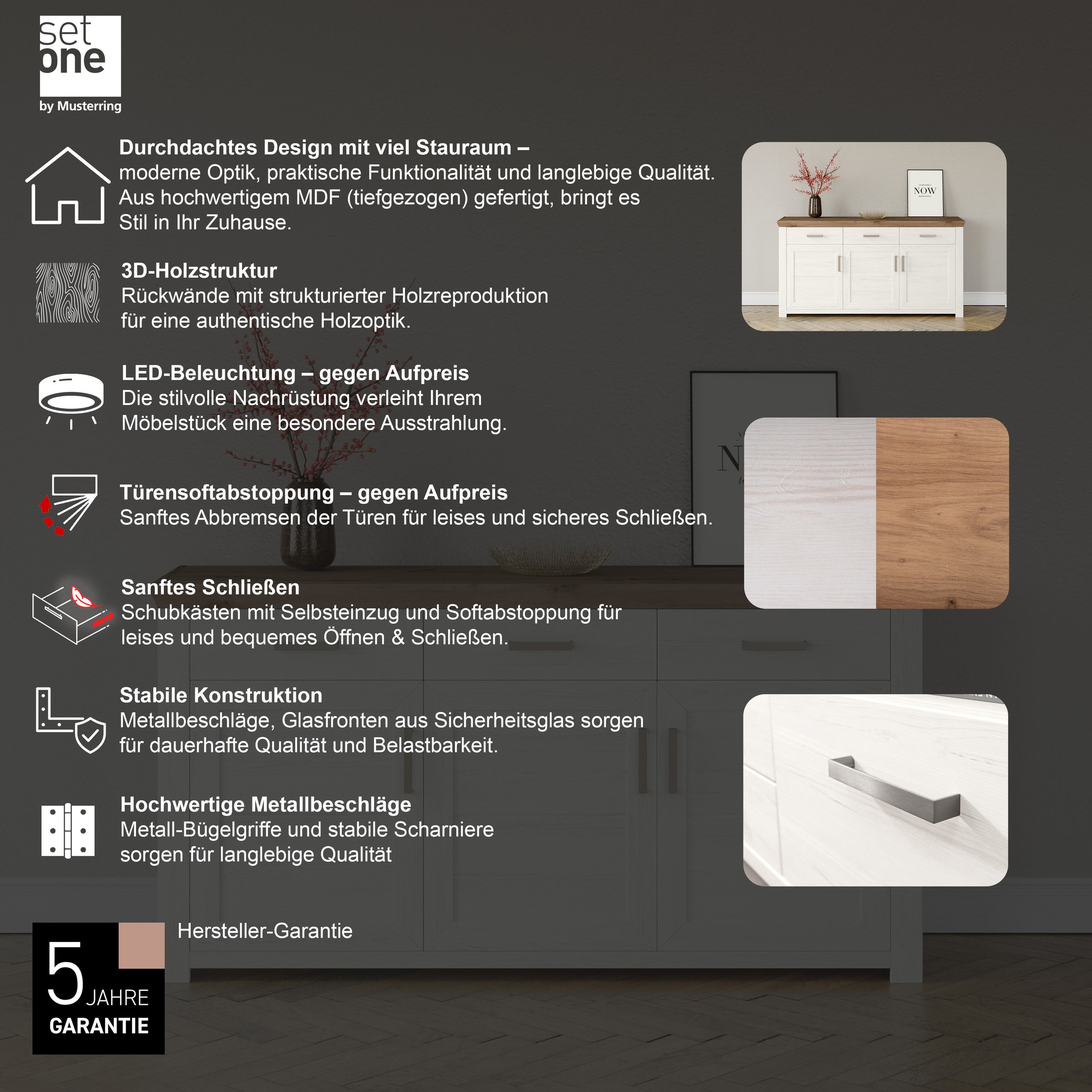 set one by Musterring Sideboard »York« Typ 52, in 3 Farbvarianten, Landhaus-Stil, B 184 x H 95 cm