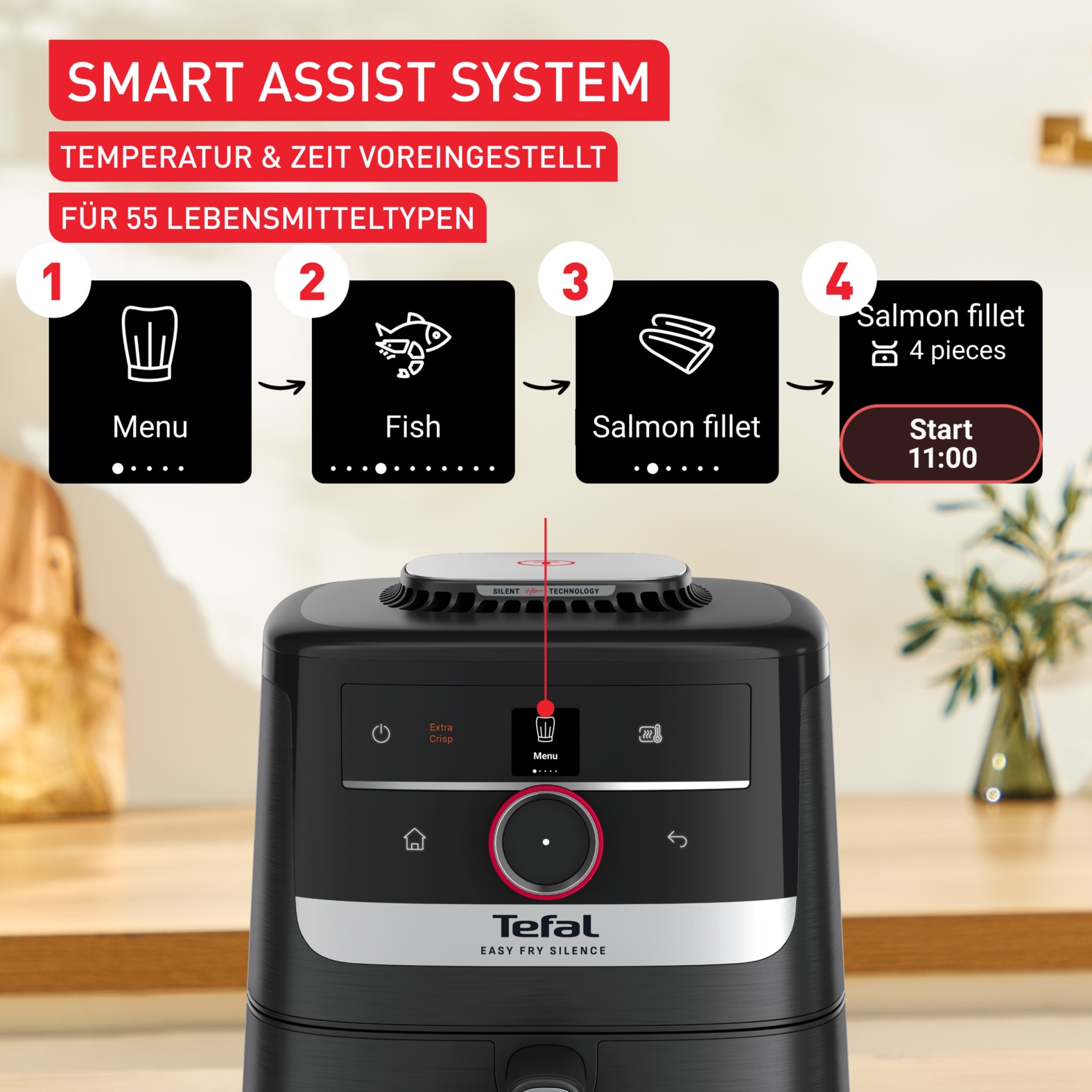 Tefal Heißluftfritteuse »EY5728 Easy Fry Smart & Silence«, 1670 W, Smart-Assist System mit 55 Programmen, 40°C bis 220°C, EY5728