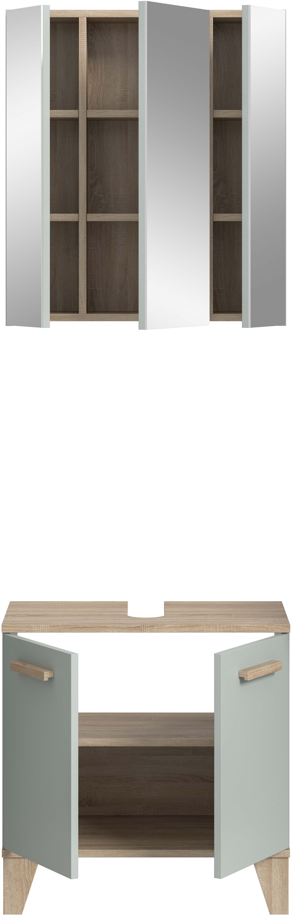 welltime Badmöbel-Set »MINTTU, 2-teilige moderne Badkombination im SCANDI-Look« bestehend aus: Waschbeckenunterschrank & Spiegelschrank, 2 Stk. tlg.