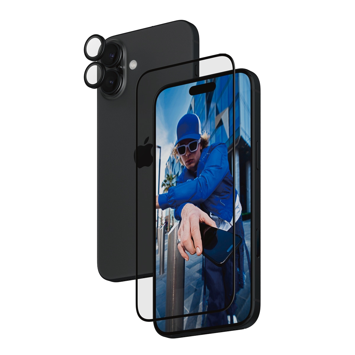 PanzerGlass Displayschutzglas »2-in-1 Protection, Glass, Lens Protector«, für Apple iPhone 16 Plus, Displayschutzfolie, Schutzfolie, Bildschirmschutz, kratz- & stoßfest