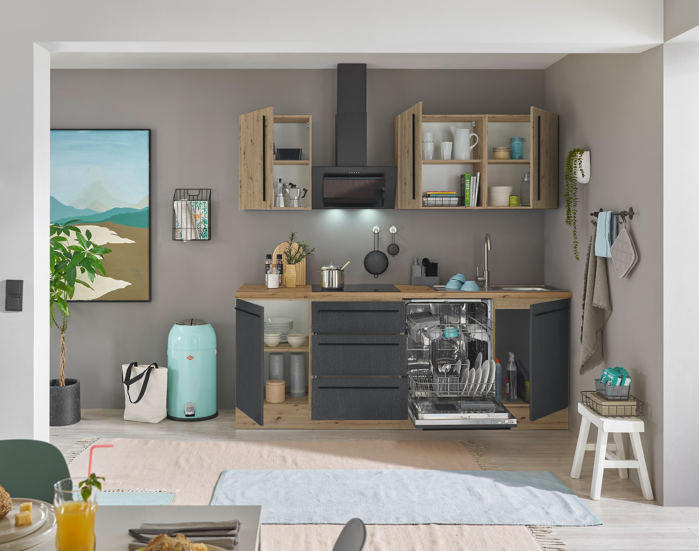 KOCHSTATION Küchenzeile »Florida«, Breite 220 cm, Softclose für Türen und Schubkästen, ohne E-Geräte