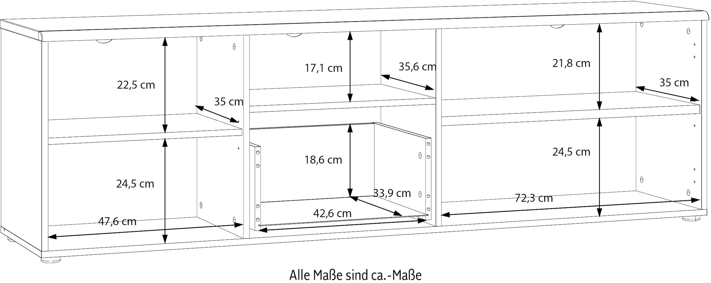 FORTE Lowboard »Akinori TV-Board, TV-Schrank«, TV Board, Holzoptik, MDF Front, Metallgriffe, Vollauszug, Soft Close