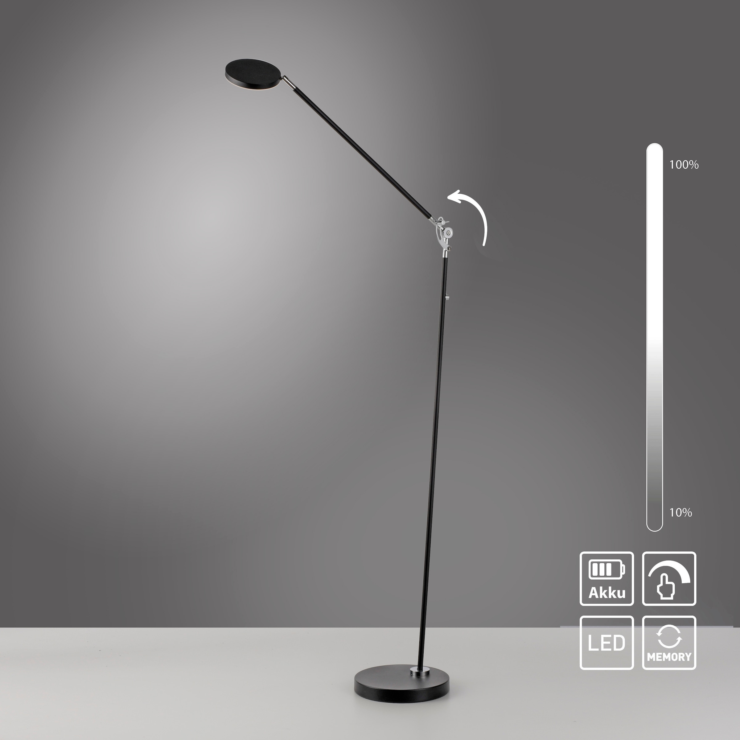 LeGer Home by Lena Gercke LED Stehlampe »LED Akku-Stehleuchte SENNIA« LED-Board 1 Stk. Warmweiß Tastdimmer, Memoryfunktion, Aufladbar, dreh- und schwenkbar