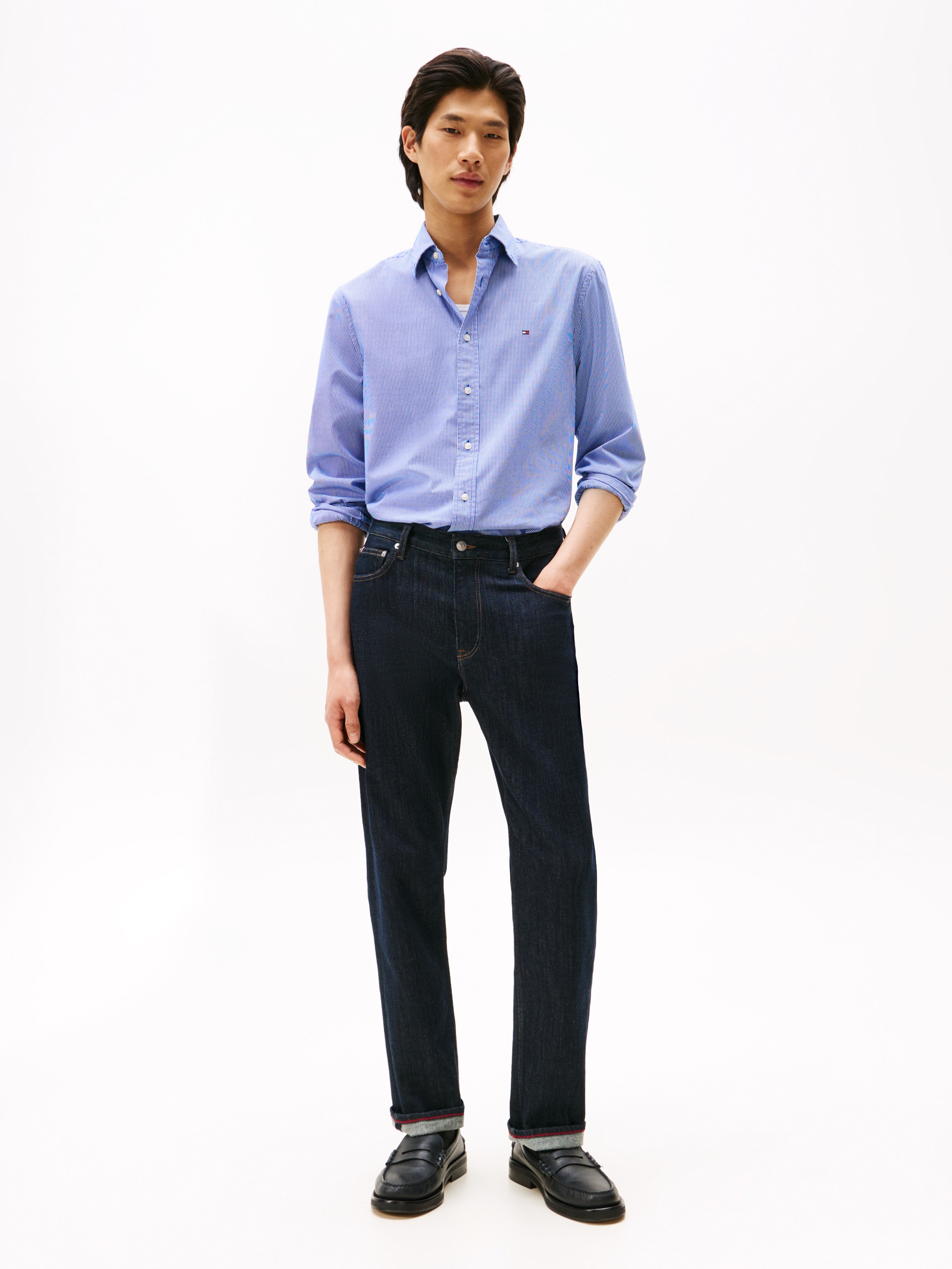 Tommy Hilfiger Langarmhemd »FLEX POPLIN MICRO GINGHAM«, mit Vichy Karo, Button-down-Kragen, Regular Fit