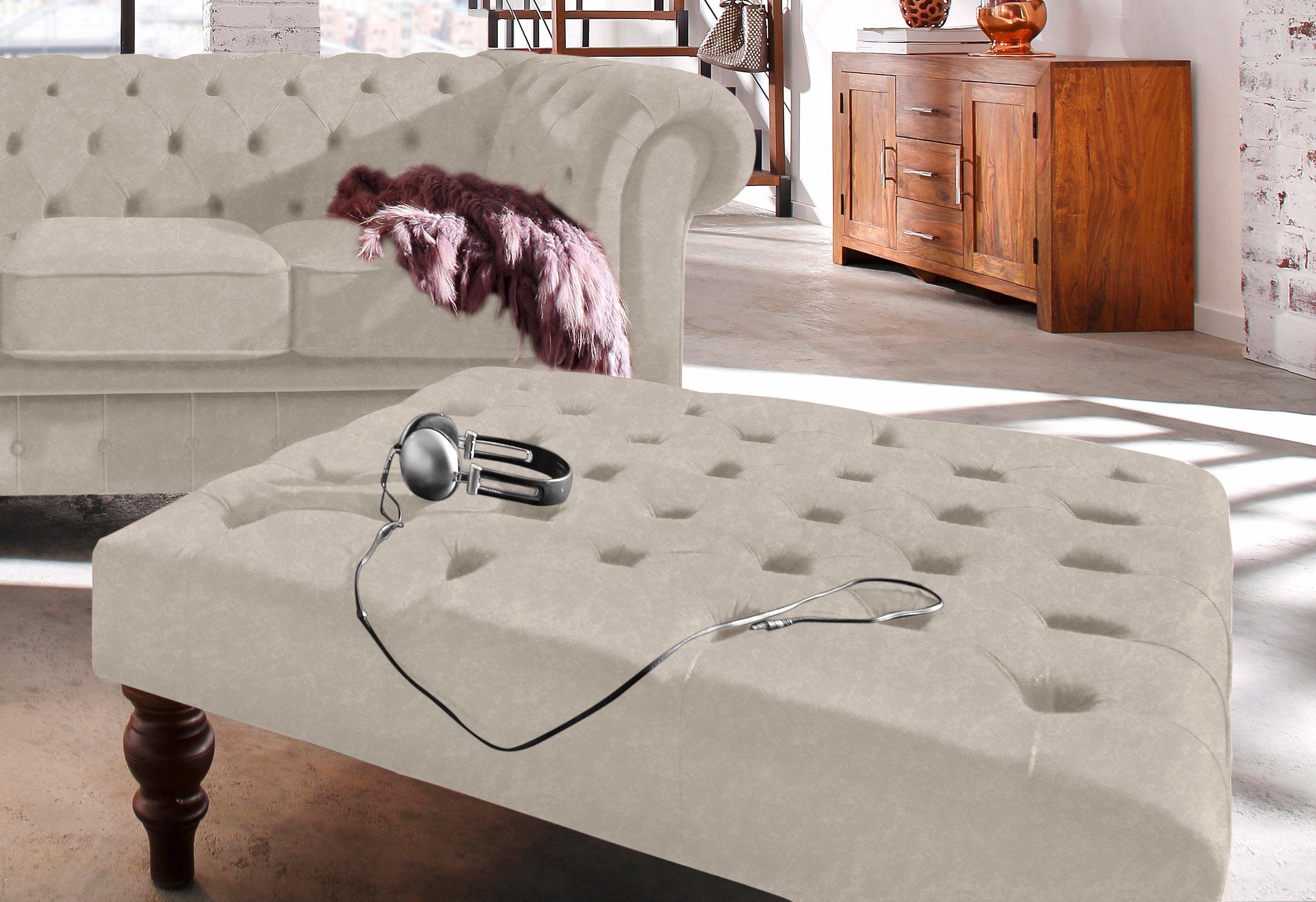 Home affaire Polsterhocker »Chesterfield«, mit Knopfheftung, auch in Leder