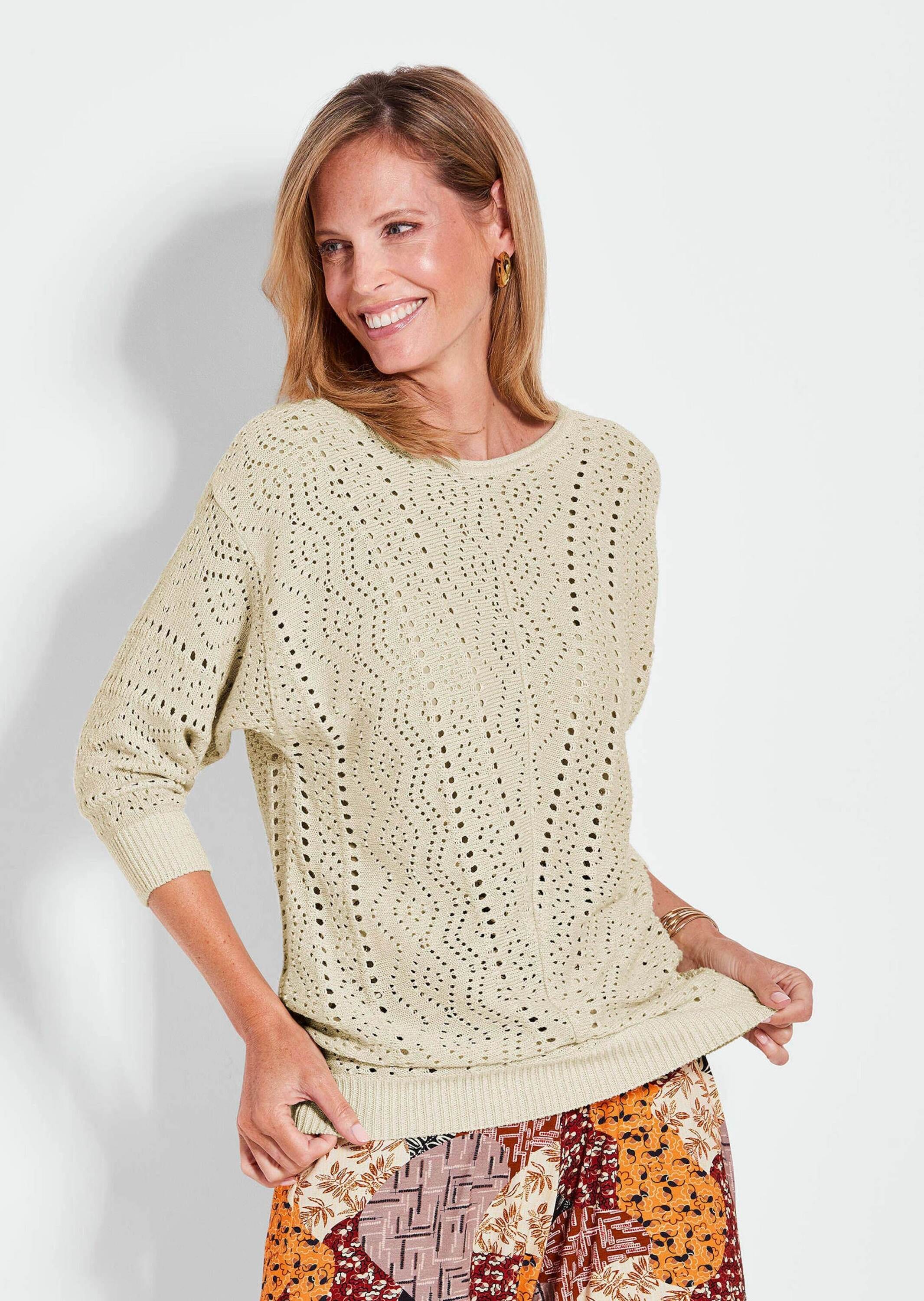 GOLDNER Rundhalspullover »Weißer Halbarmpullover«