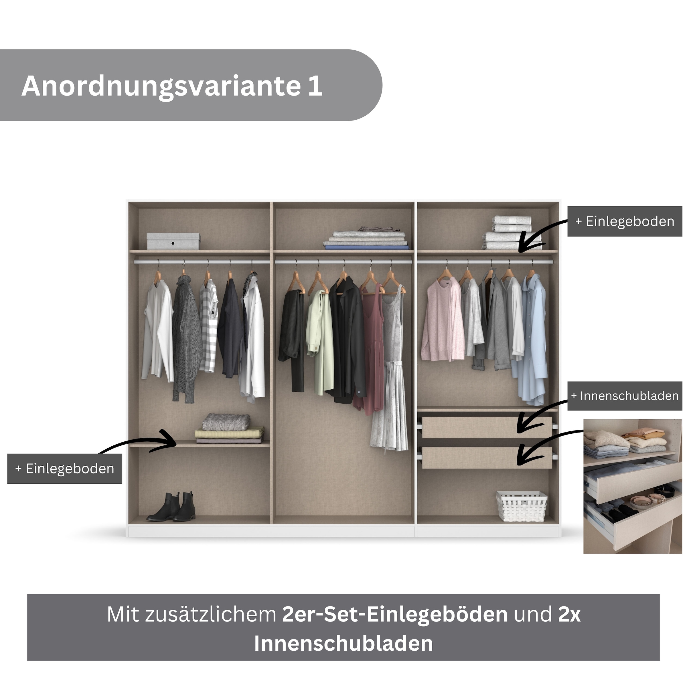 rauch Drehtürenschrank »Koluna«, Hochglanzfront mit Spiegel, inkl. 2 Innenschubladen sowie extra Böden