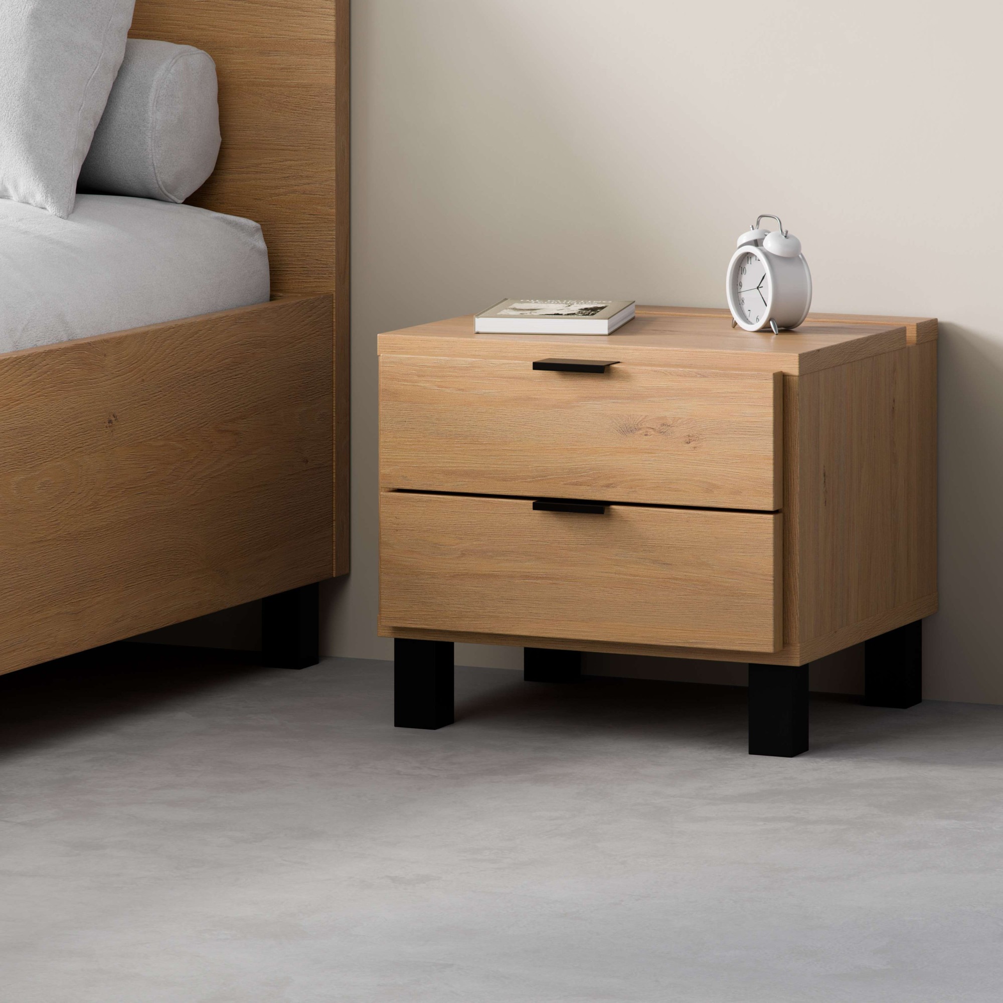 VOX Nachttisch »SIMPLE, obere Schublade mit Beleuchtung, 2 Schubladen, Metallgriffe« B/T/H: 45/38/39 cm,  Nachtschrank in 3 Farben erhältlich, Metallgriffe