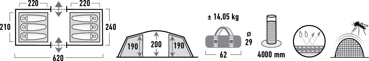 High Peak Tunnelzelt »Tauris 6«, 6 Personen, (Set, mit Transporttasche)