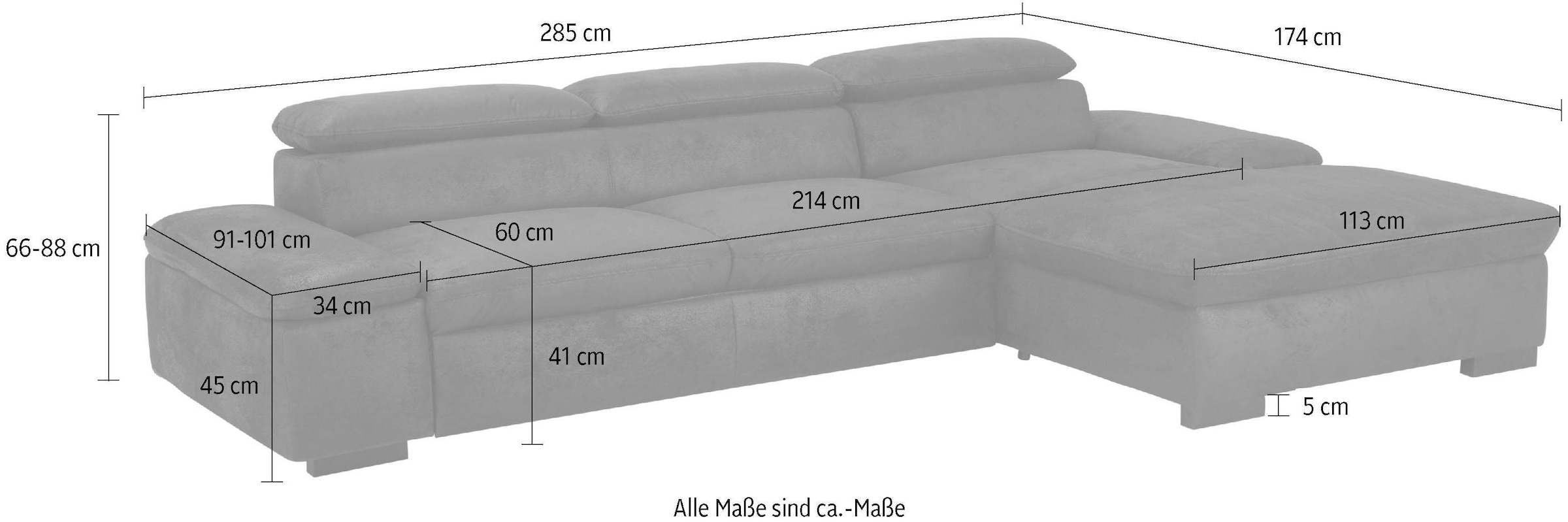 OTTO home Ecksofa »Alberto L-Form« mit Kopfteilverstellung, wahlweise mit Schlaffunktion