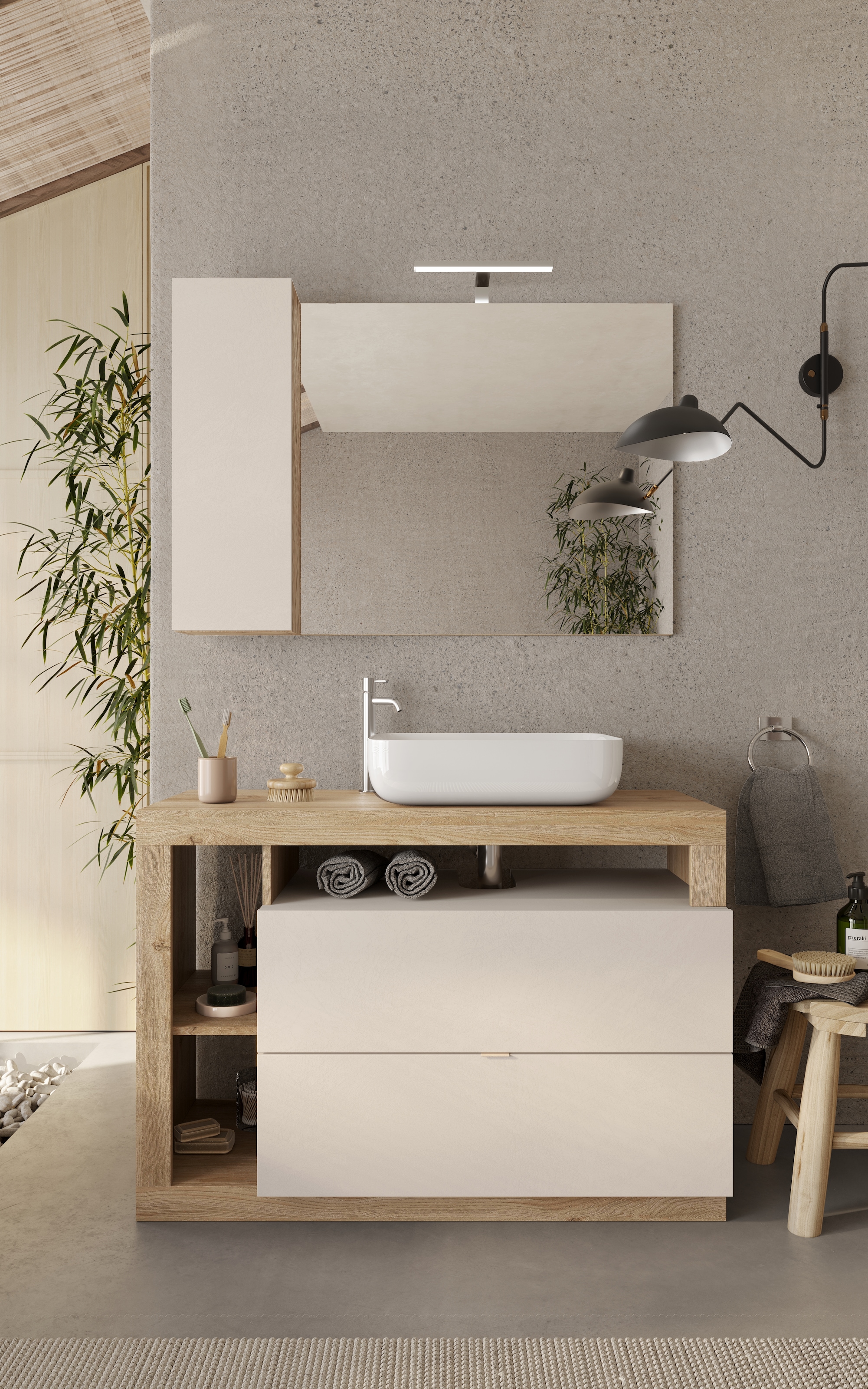 welltime Badmöbel-Set »Hamburg, Badezimmerset 2tlg. Breite 110 cm, Badmöbel, Waschtisch inkl.«, (Spar-Set, 2 St.), Waschbecken, Spiegelschrank mit LED Aufbauleuchte, Soft-Close-Funktion