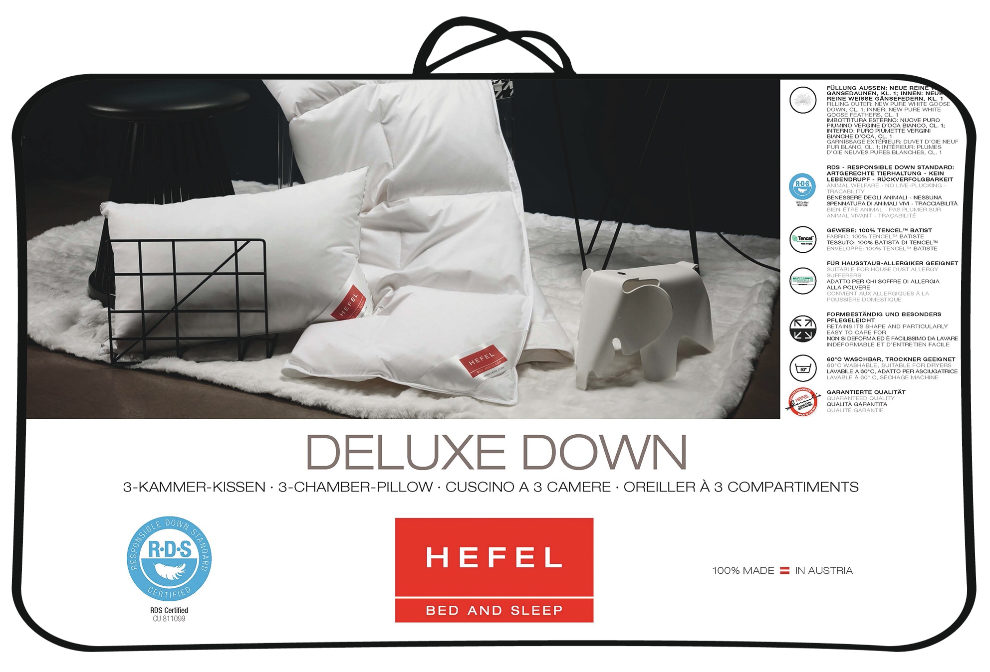 Hefel 3-Kammer-Kopfkissen »DeLuxe Down, Stützkomfort fest«, (1 St.)