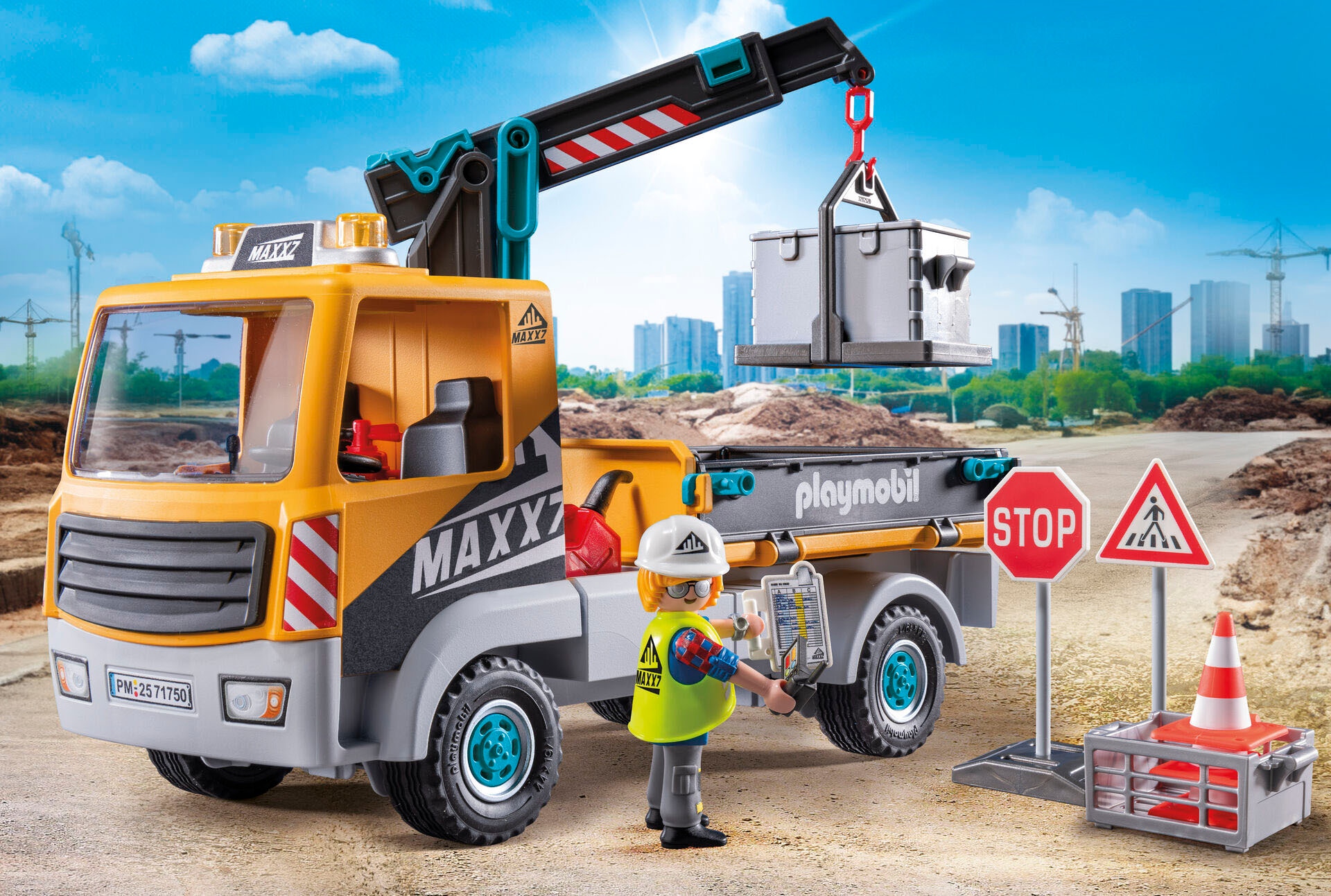 Playmobil® Konstruktions-Spielset »Baustellen-LKW mit Kran (71750), Playmobil Action Heroes«, (55 St.)
