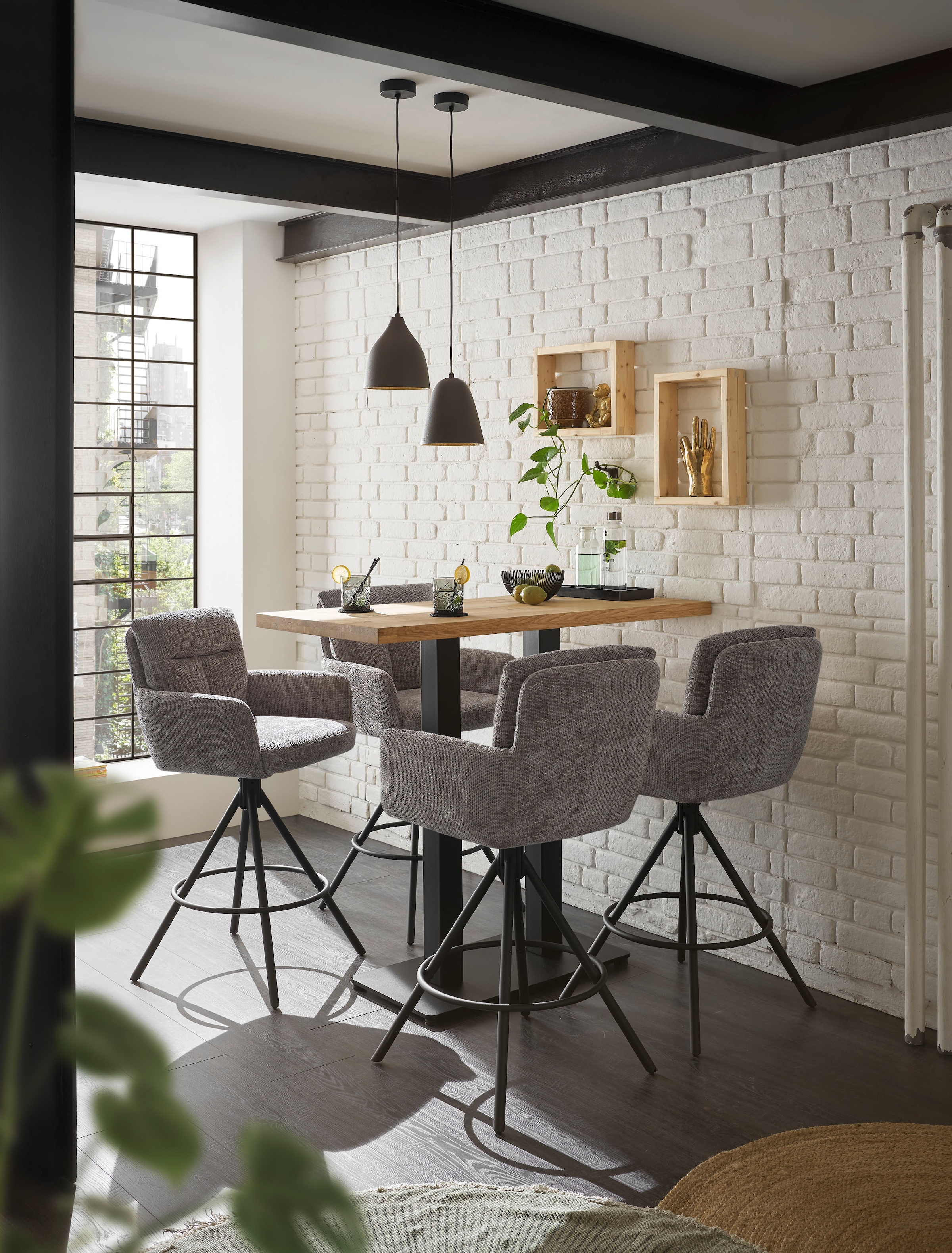 Stolkom Bartisch »Jay Eiche Massivholz geölt, Hochtisch BxHxT 120x104x60 cm«, Industrial Style Eiche Massivholz geölt durchgehende Lamelle
