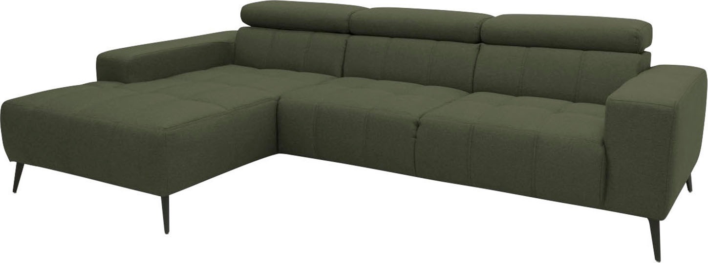 DOMO collection Ecksofa »Trento L-Form, mit Kufenfuß oder Einzelfuß«, wahlweise mit Kopfteilverstellung, Recamiere links/rechts bestellbar