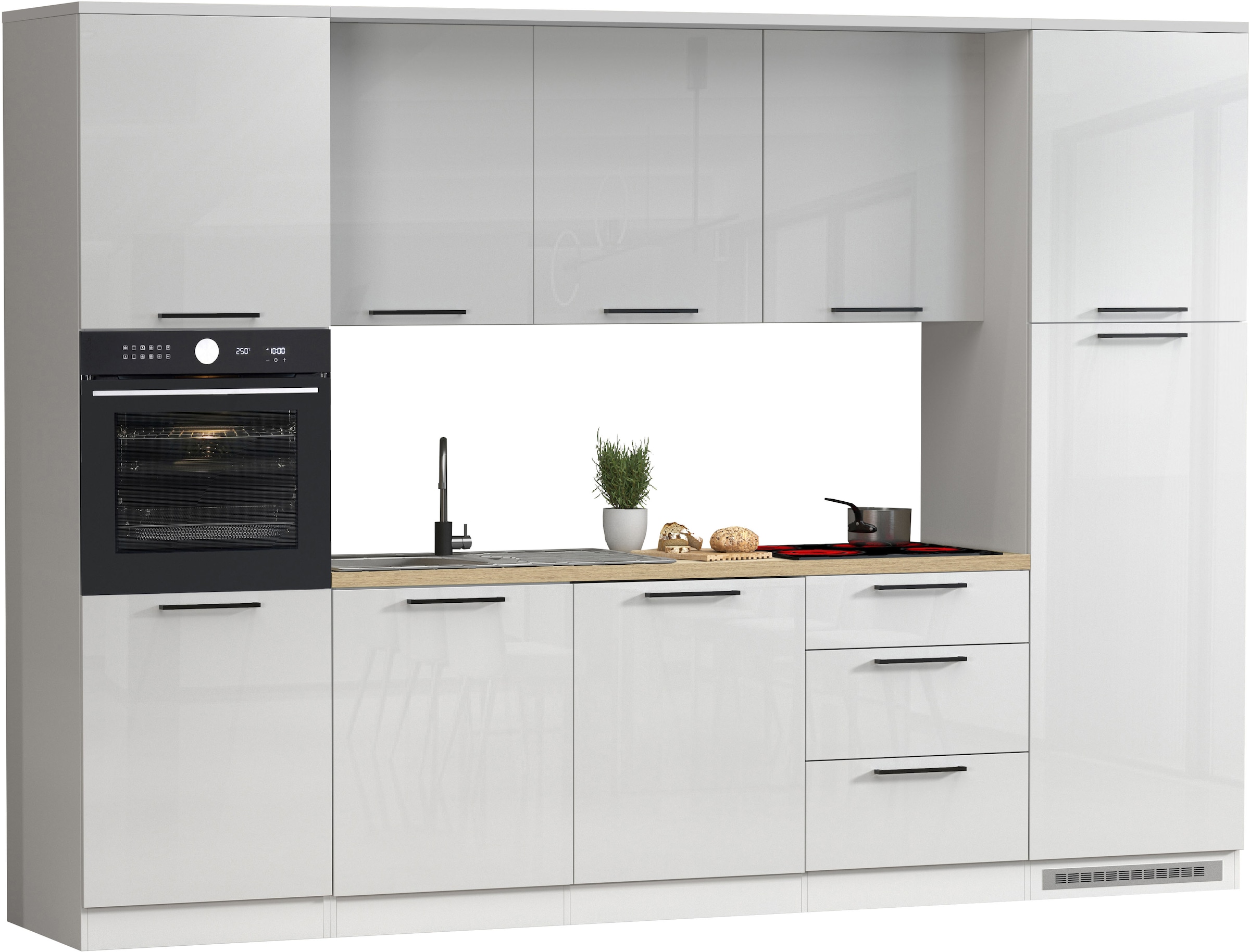 KOCHSTATION Küchenzeile »KS-Luna, Einbauküche, Zeilenküche, Küchenblock« Breite 300 cm, wahlweise mit Hanseatic-E-Geräten, APL 35mm stark