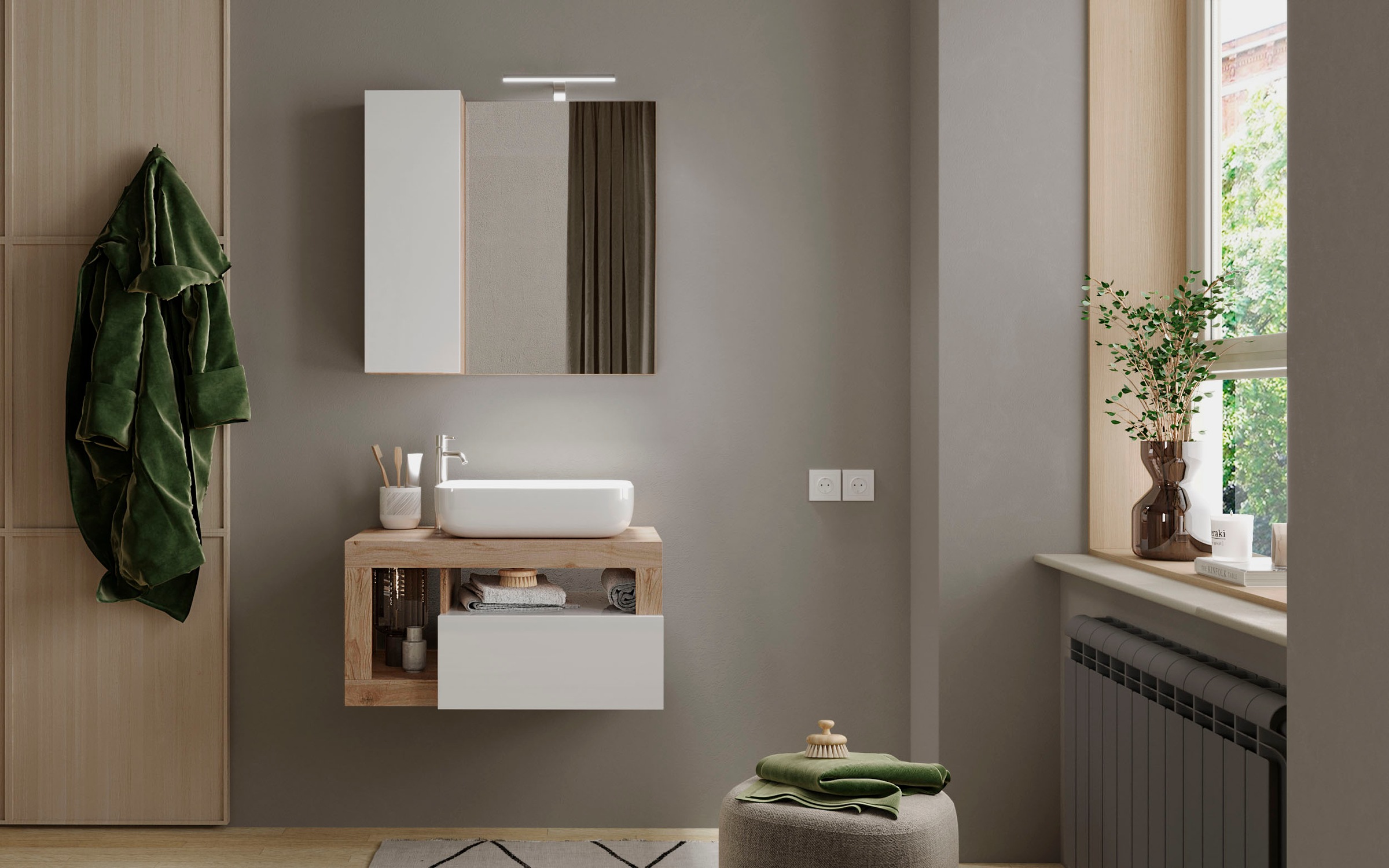 welltime Spiegelschrank »Hamburg« Badspiegelschrank mit 1 Tür, inkl. Beleuchtung LED, Breite 78