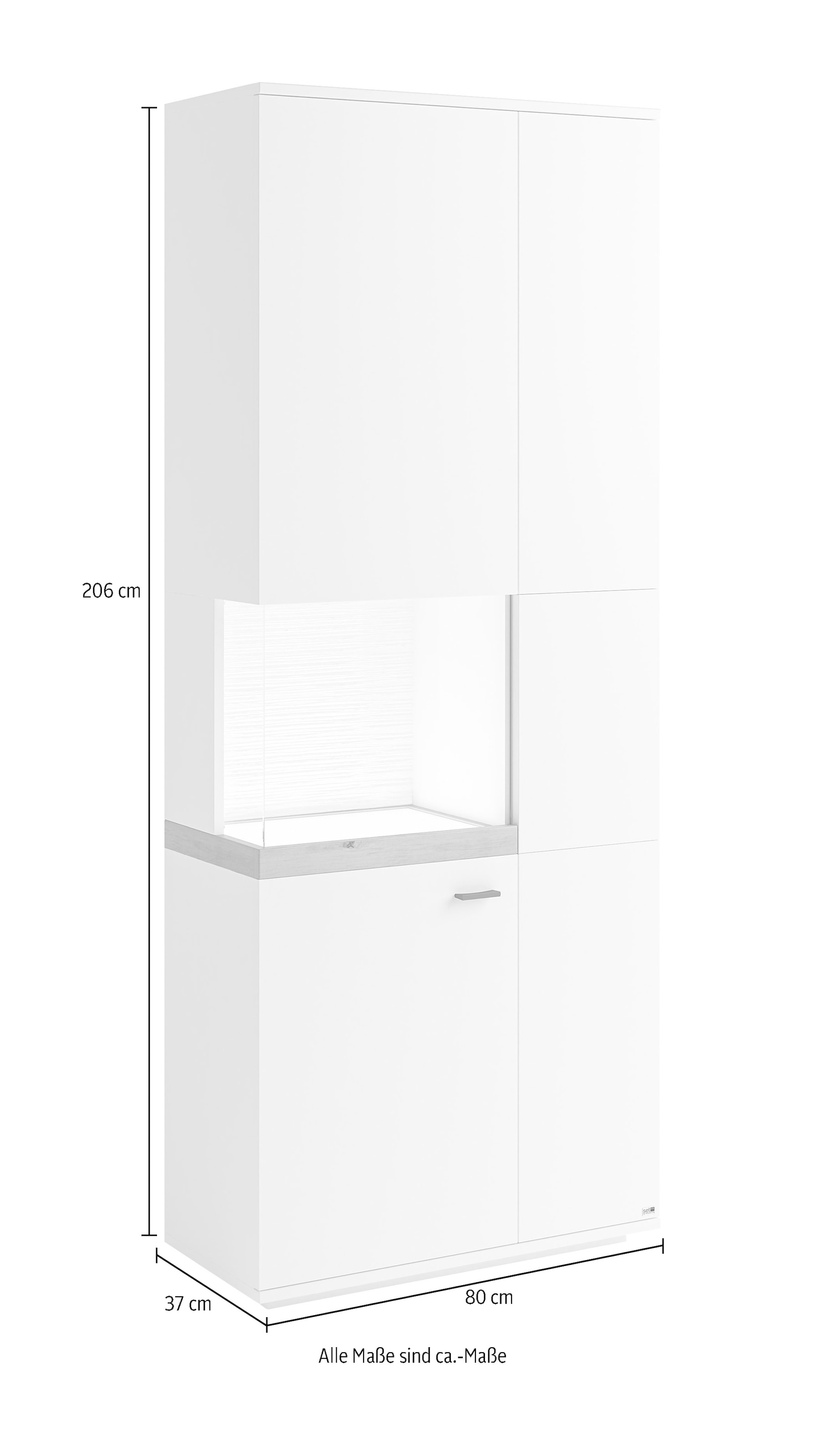 set one by Musterring Glasvitrine »Lancaster«, Farben weiß oder grau mit Eicheabsetzung, mit LED-Beleuchtung
