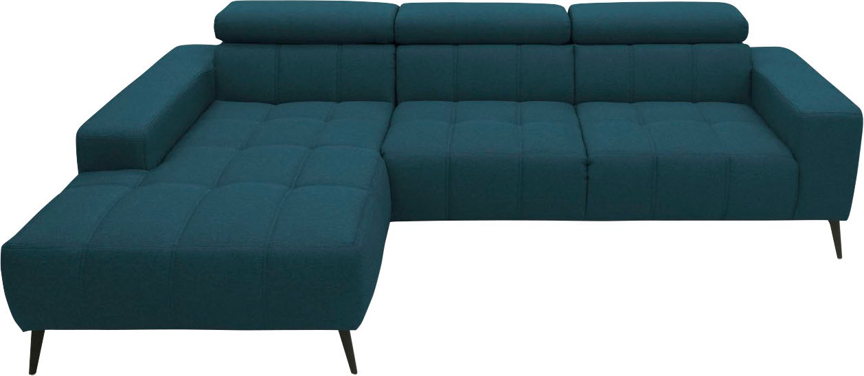 DOMO collection Ecksofa »Trento L-Form, mit Kufenfuß oder Einzelfuß«, wahlweise mit Kopfteilverstellung, Recamiere links/rechts bestellbar