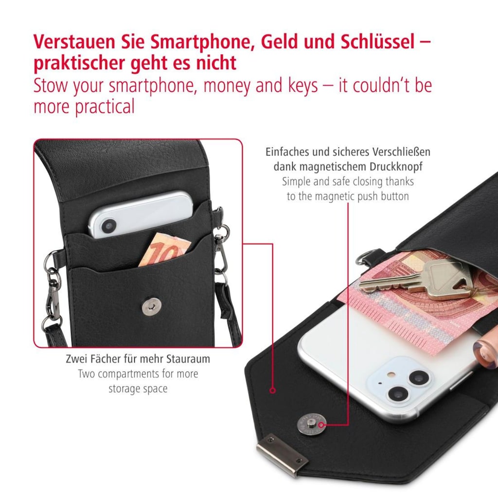 Hama Handyhülle »Cross-Body-Tasche, Hülle universal, für Smartphones«, - Verschlussart: Druckverschluss
-Artikel- Innenmaß B x H: 10 x 17 cm