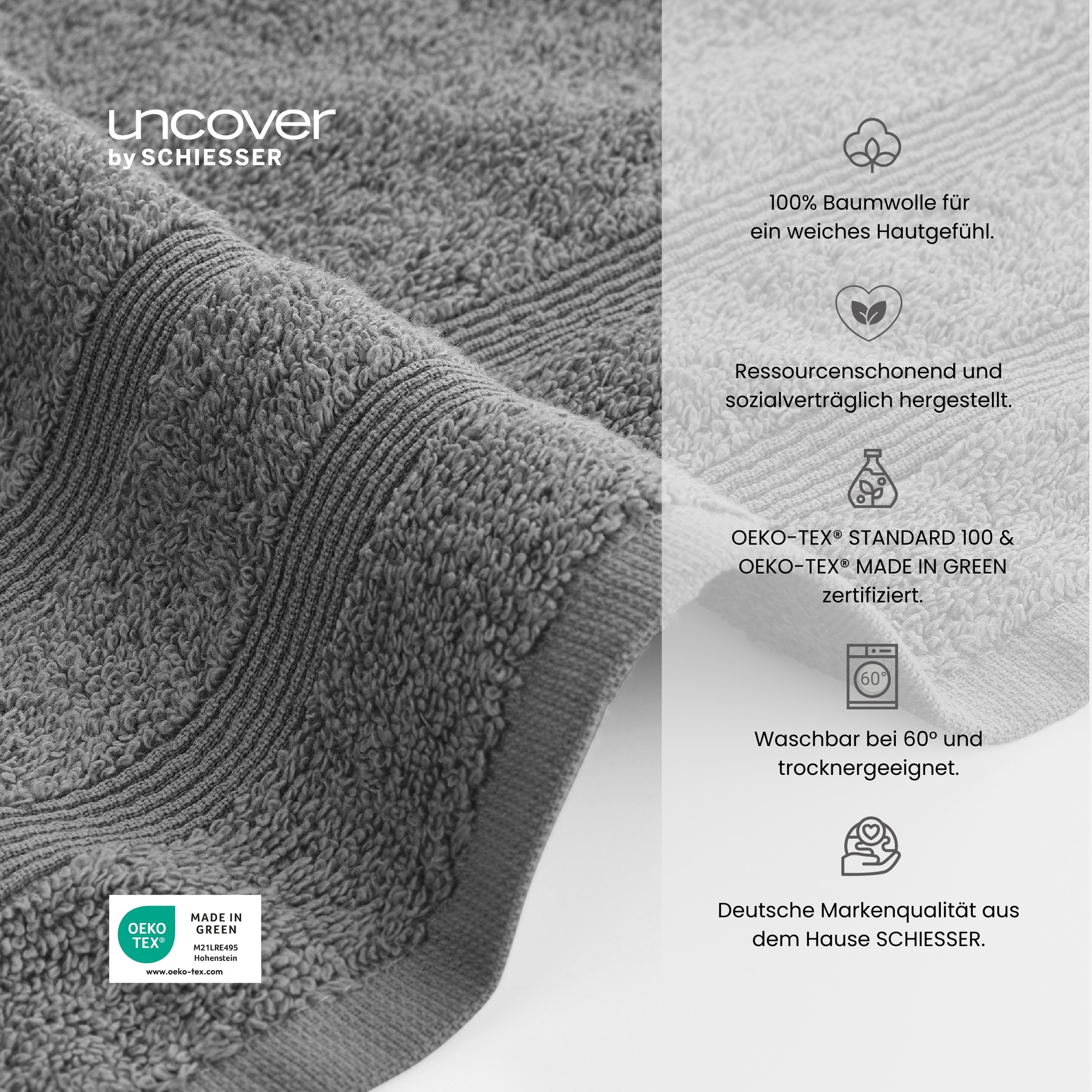 uncover by SCHIESSER Duschtücher »Brooklyn mit dezenter Bordüre in Hoch-Tief-Optik« Made in Green