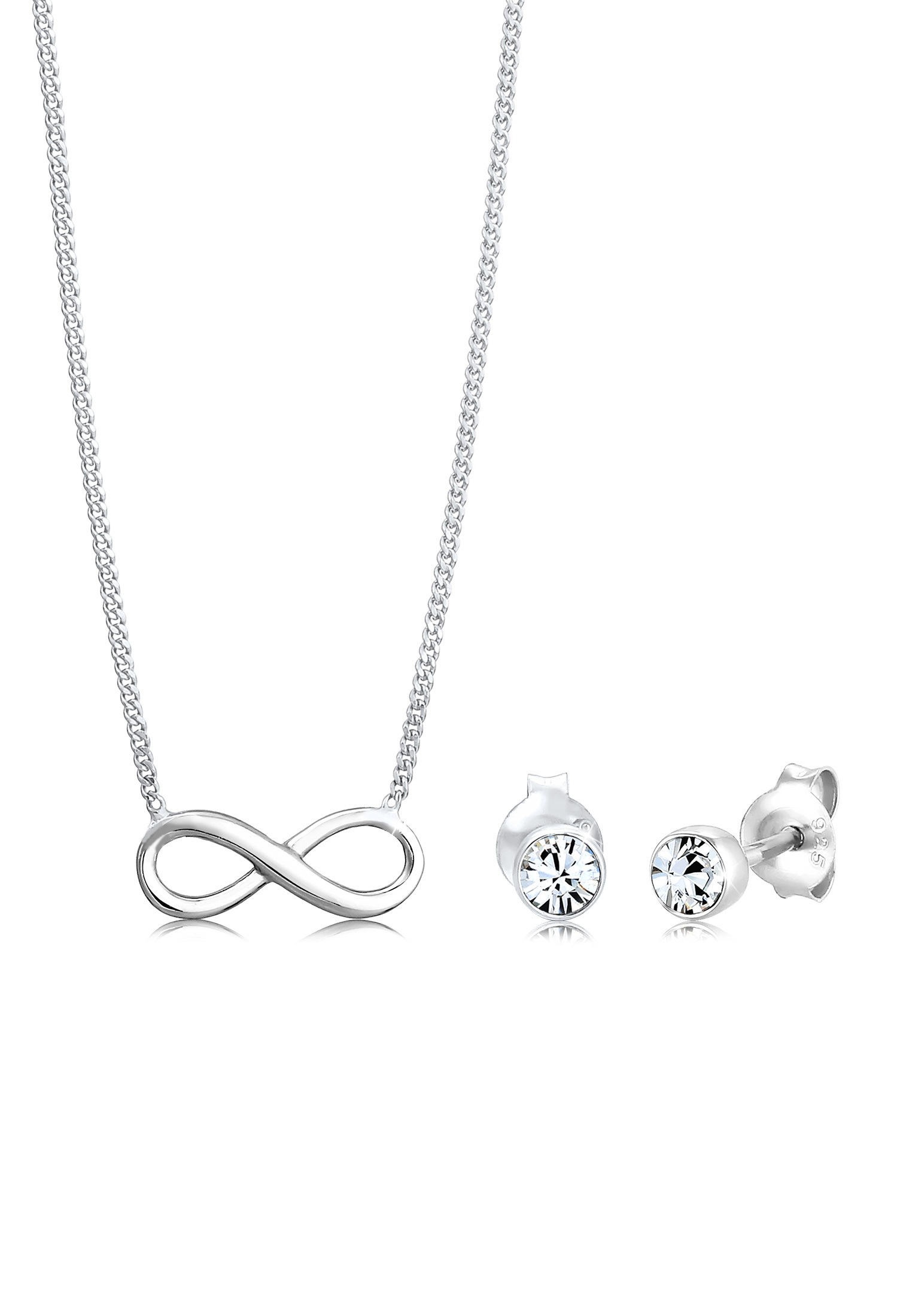 Elli Ohrring und Ketten Set »Schmuckset Infinity Ohrstecker Kristalle Silber«