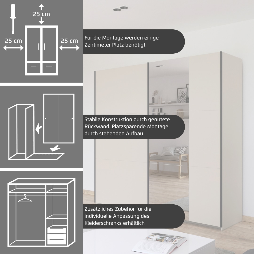 rauch Kleiderschrank »Kleiderschrank Drehtürenschrank Schrank Garderobe KRONACH TOPSELLER« in 3 Ausstattungen BASIC/CLASSIC/PREMIUM, Breiten 131/175/218/261 cm,  optional ohne, mit 1 oder 2 Spiegel, viel Stauraum MADE IN GERMANY