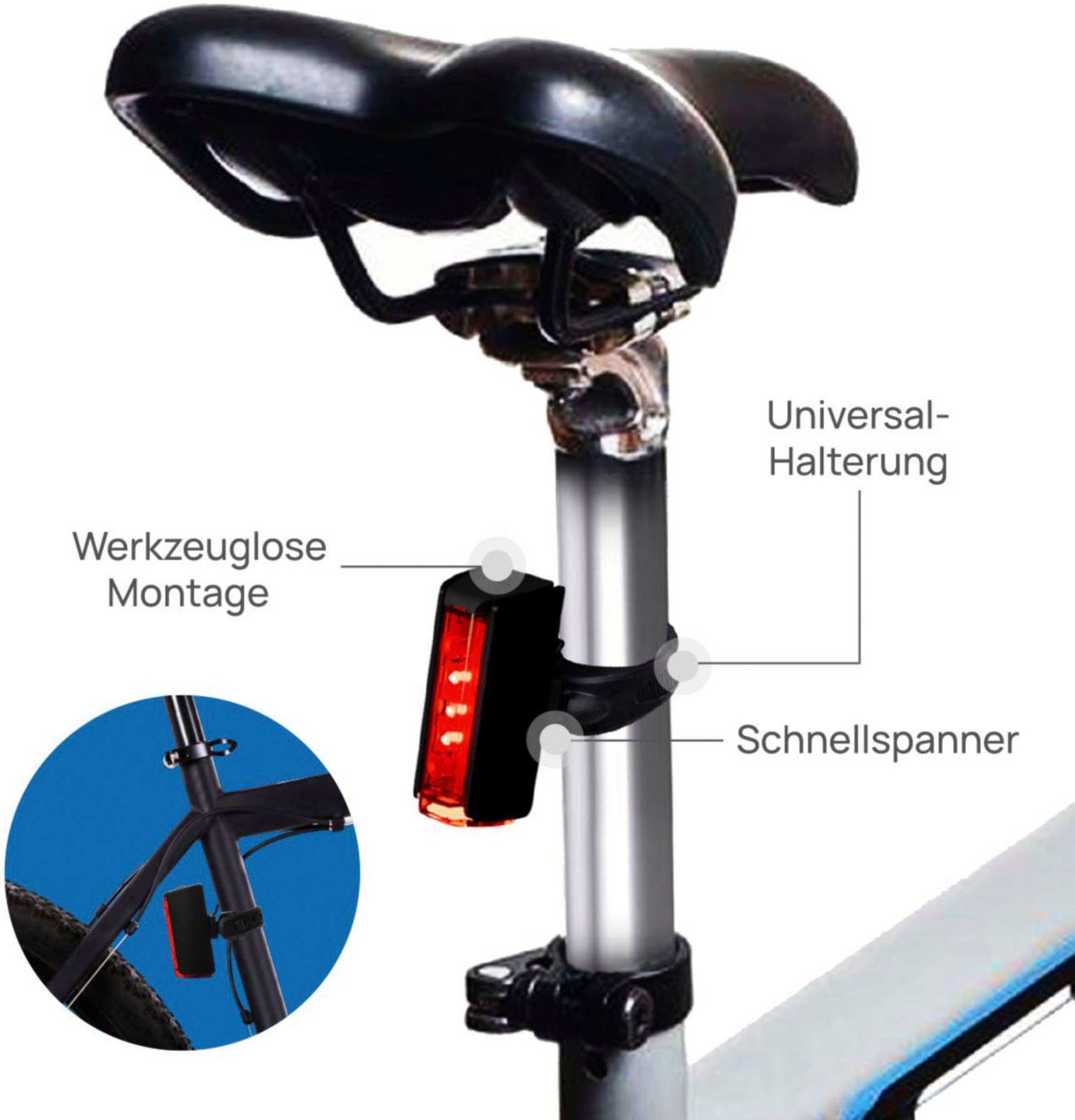 FISCHER Fahrrad Fahrradbeleuchtung »LED-Akku-Bel. Set PLUS 100/130 Fernlicht + TWIN STOP«, (Set, 2 tlg., Front- und Rücklicht inkl. Ladekabel)