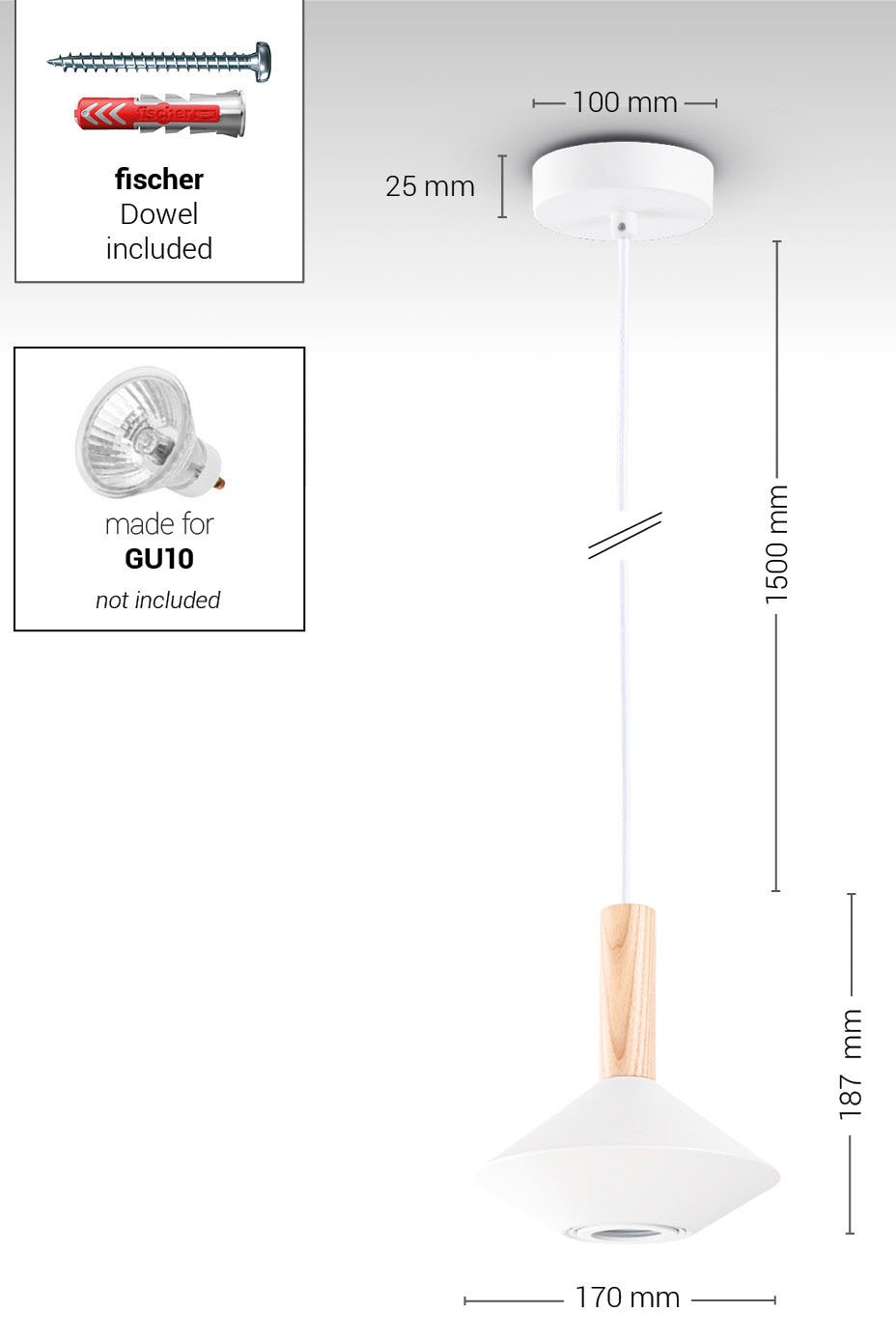Paco Home Pendelleuchte »MORA«, Leuchtmittel GU10 | ohne Leuchtmittel, Wohnzimmer Esszimmer Trichterform Modern Holz Metall GU10