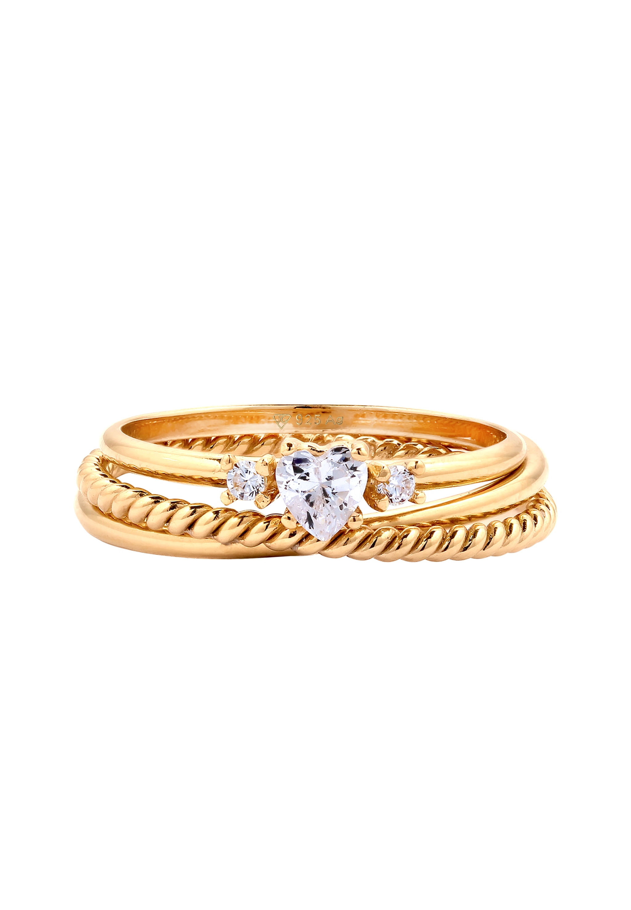 Elli Ring-Set »Ring Ringset Herz Zirkonia Weiß 925 Sterling Silber«