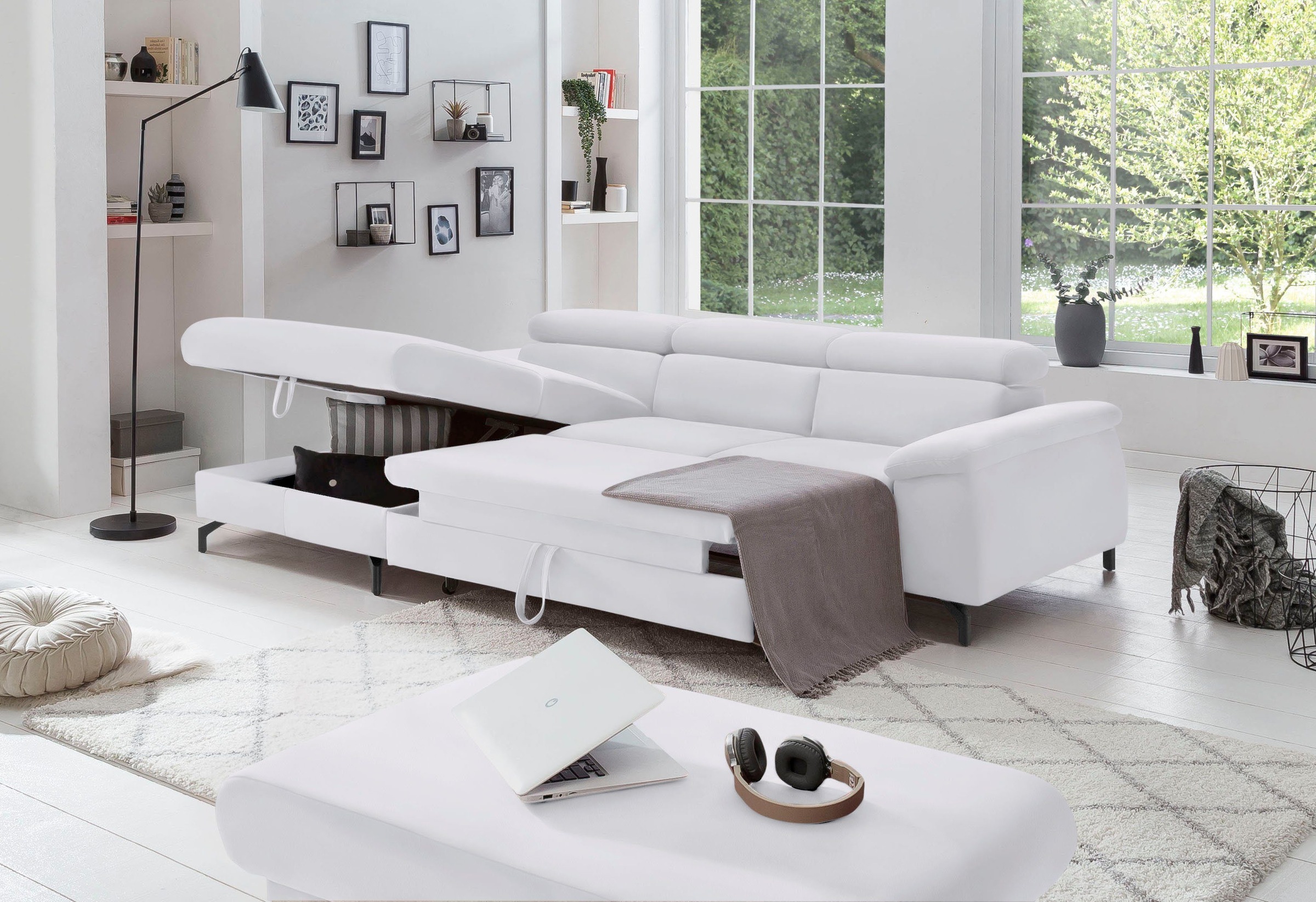 COTTA Polstergarnitur »Komaris L-Form«, (Set), Set bestehend aus: Ecksofa mit Kopfteilverstellung & Hocker