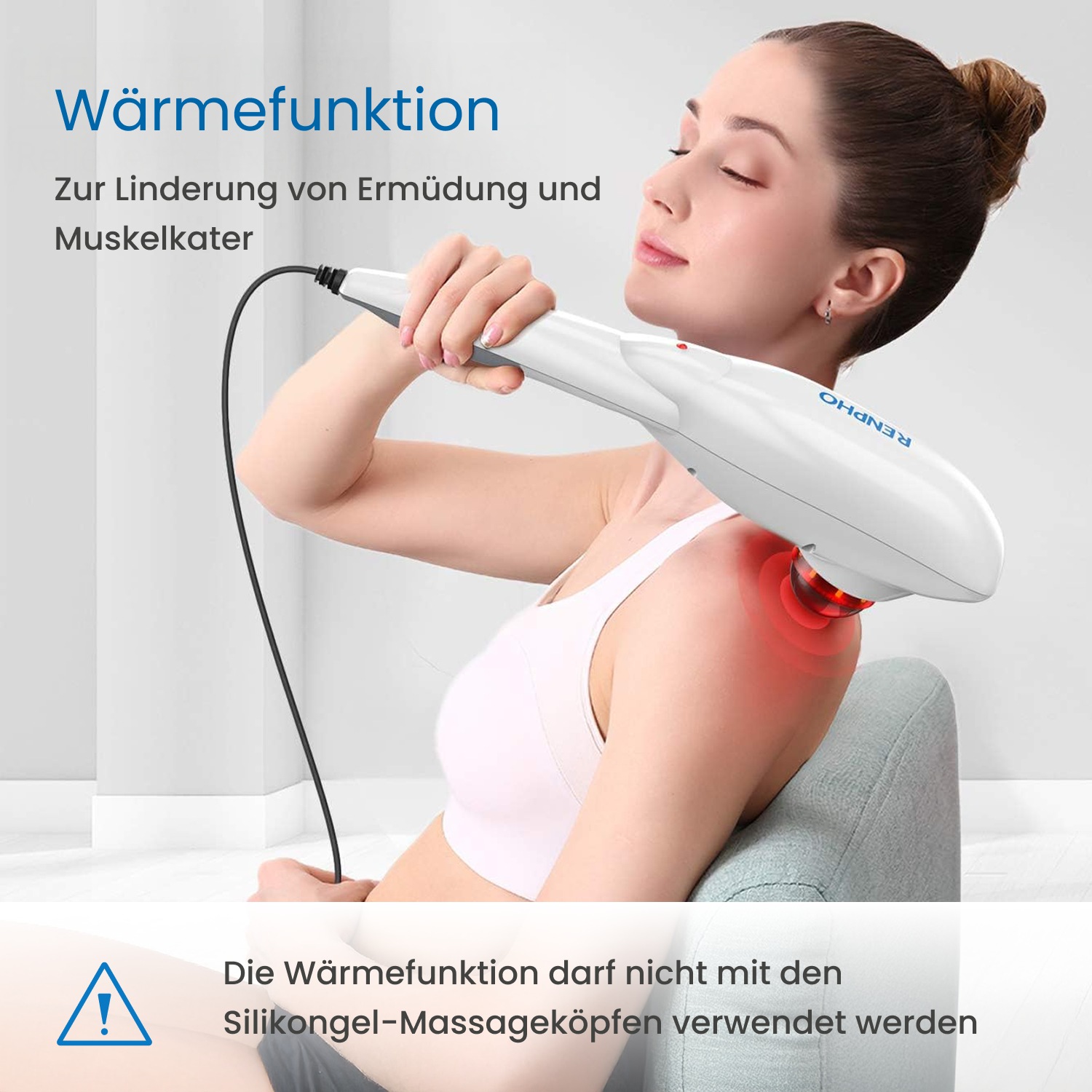 Renpho Massagegerät »Handheld Rückenmassagegerät mit Wärme« Rückenmassage mit Wärme, 3 Aufsätze, 5 Stufen, Abschaltung, Netz