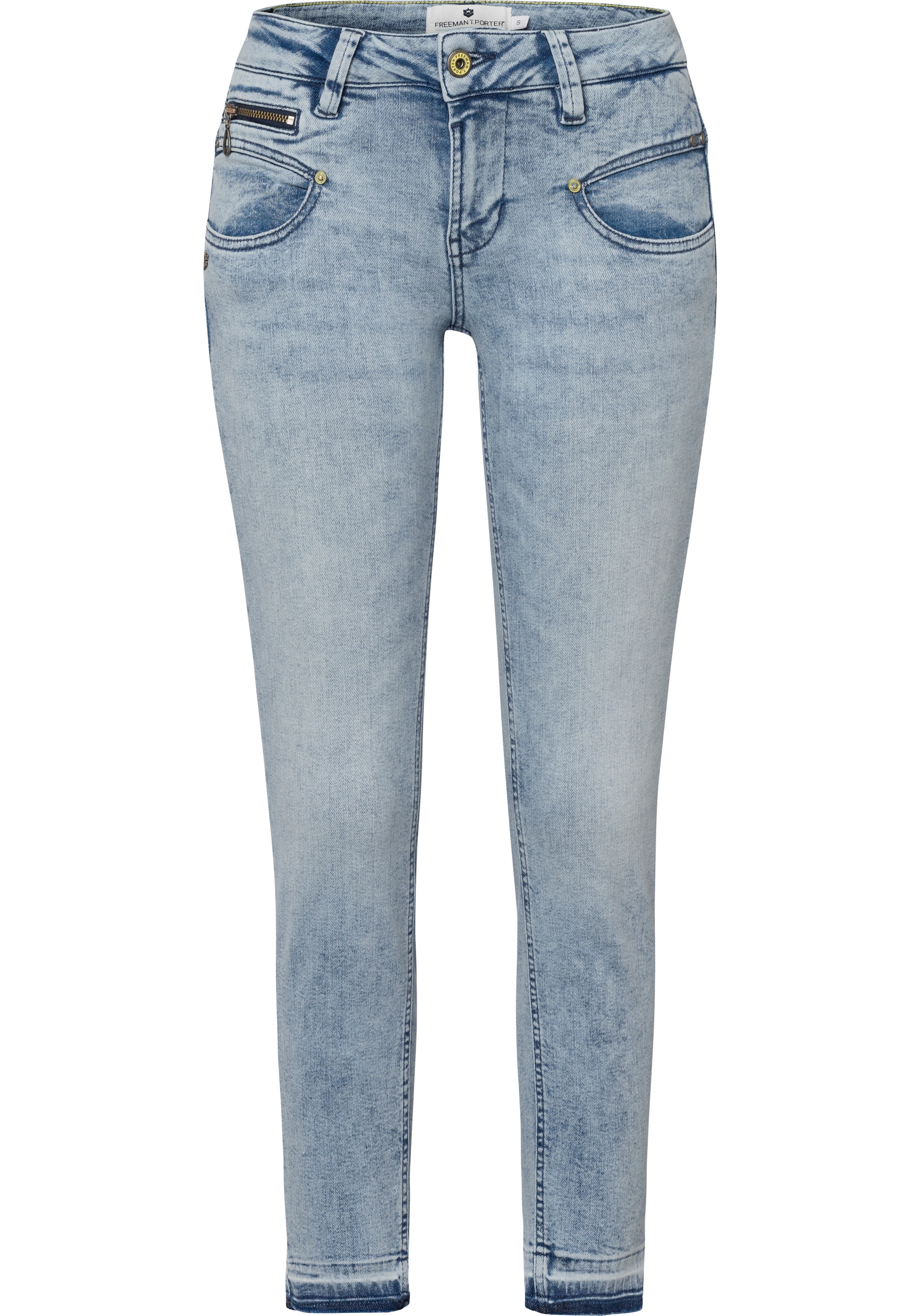 Skinny-fit-Jeans, mit ornamental gemustertem Knopf