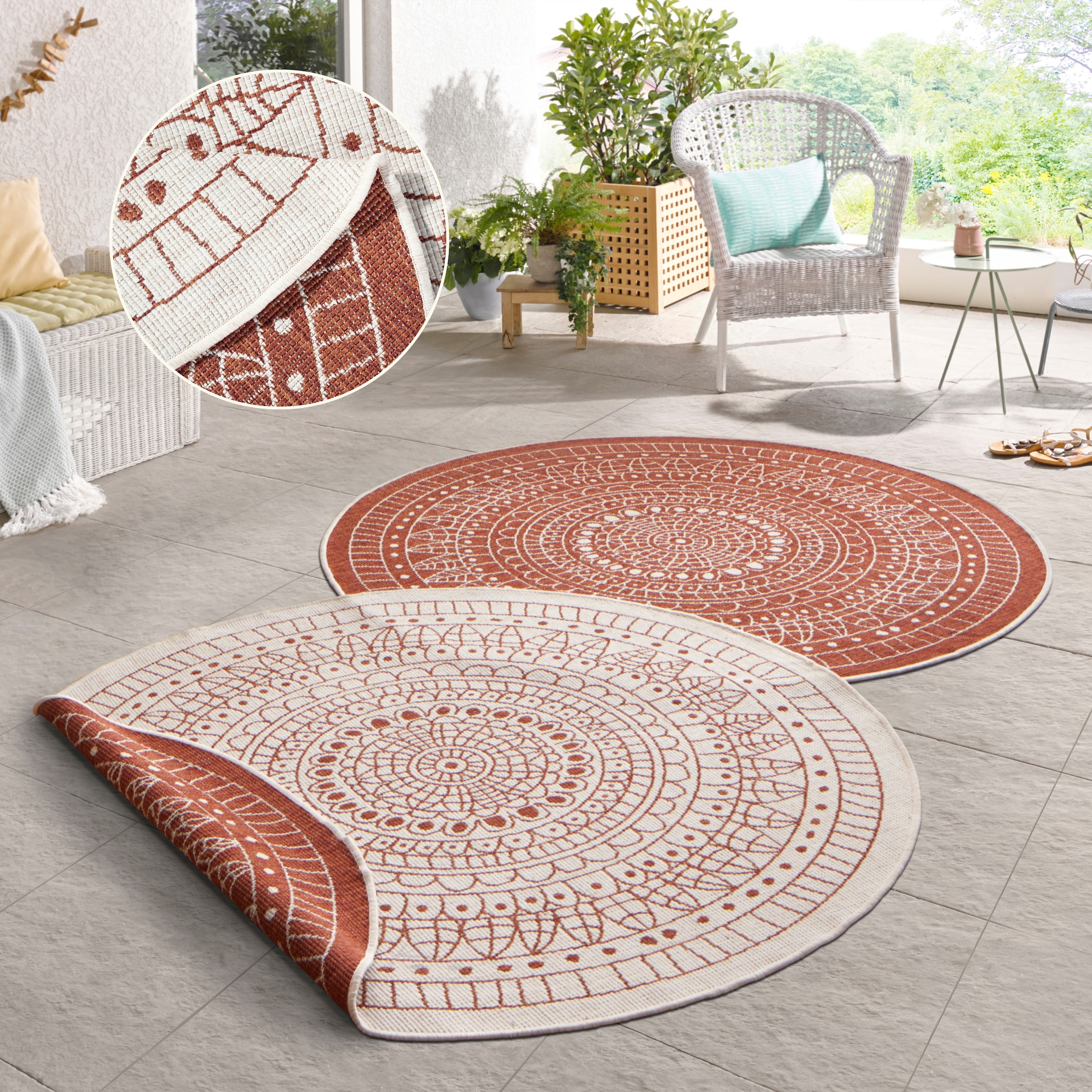 HANSE Home Teppich »Porto Wendeteppich« rund 5 mm Höhe In-& Outdoor, Wetterfest, Balkon, Garten, Wohnzimmer, Wasserfest