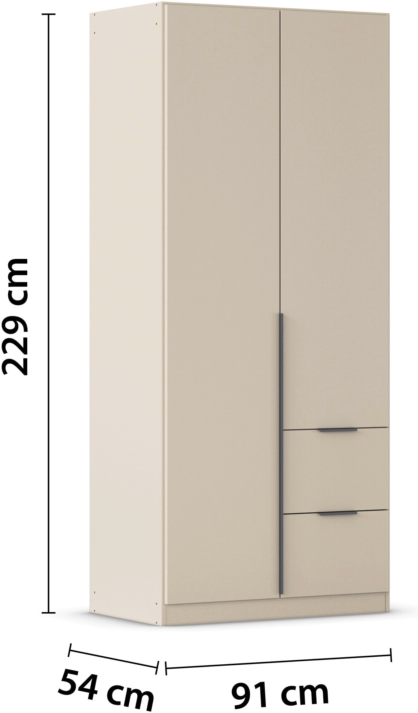 OTTO home Drehtürenschrank »Kleiderschrank Schrank Garderobe AGORDO mit Dekor- oder Hochglanzfront« in zwei Griff-Farben, Breite 91 cm,  mit Außenschubkästen, Serie in 7 Breiten und 2 Höhen MADE IN GERMANY