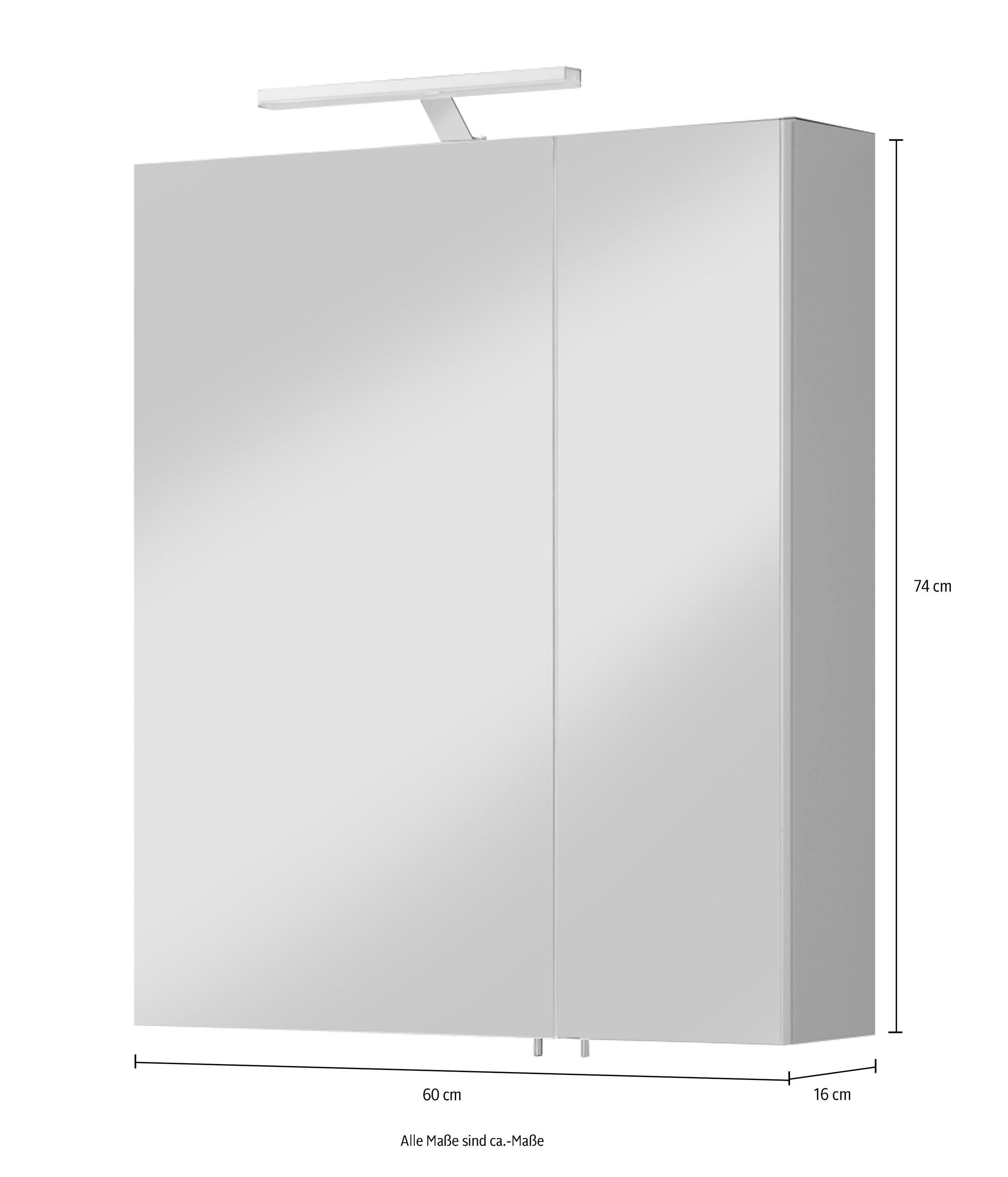 welltime Spiegelschrank »Torino«, Breite 60 cm, 2-türig, LED-Beleuchtung, Schalter-/Steckdosenbox