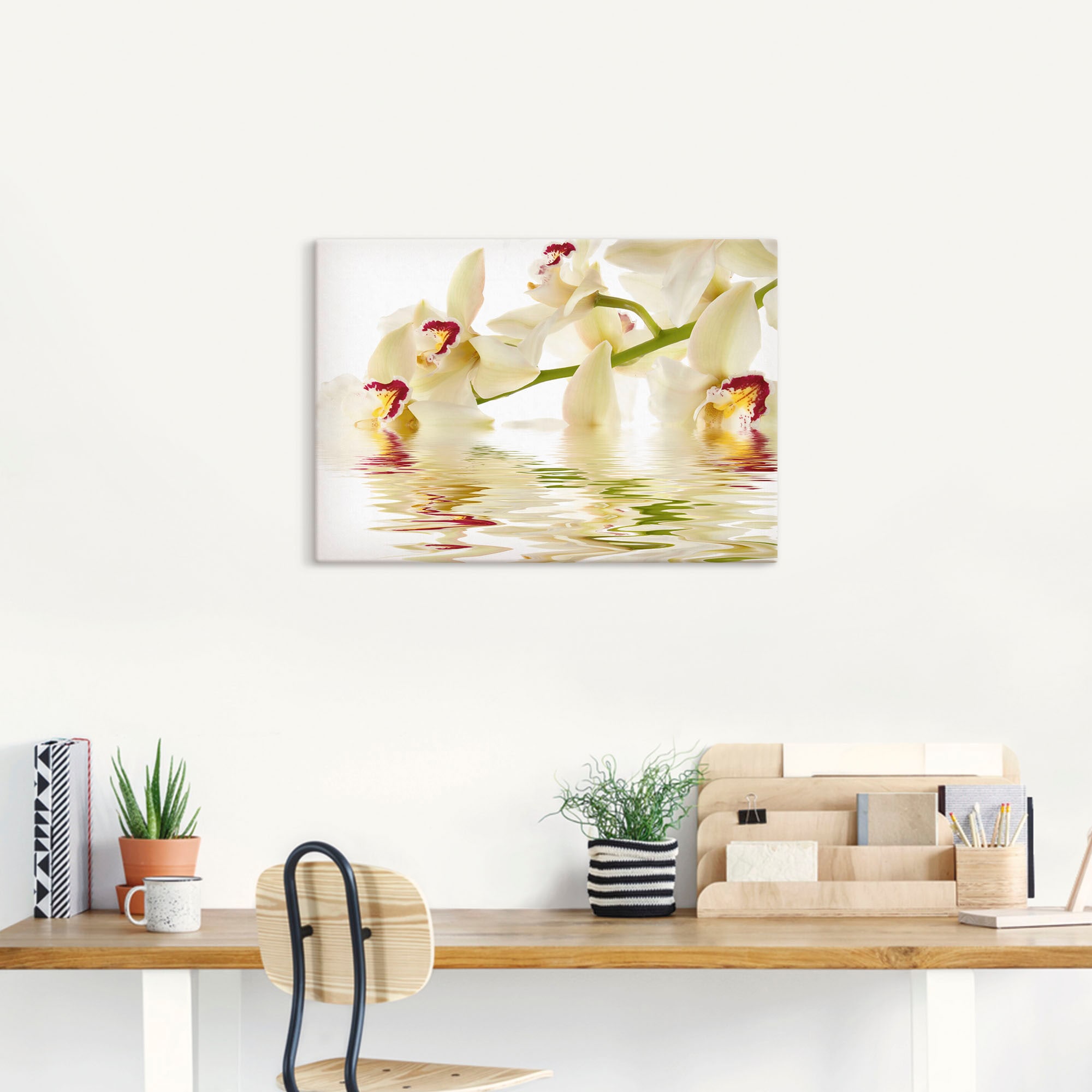 Artland Wandbild »Weiße Orchidee mit Wasserreflektion«, Blumen, (1 St.), als Leinwandbild, Poster in verschied. Größen