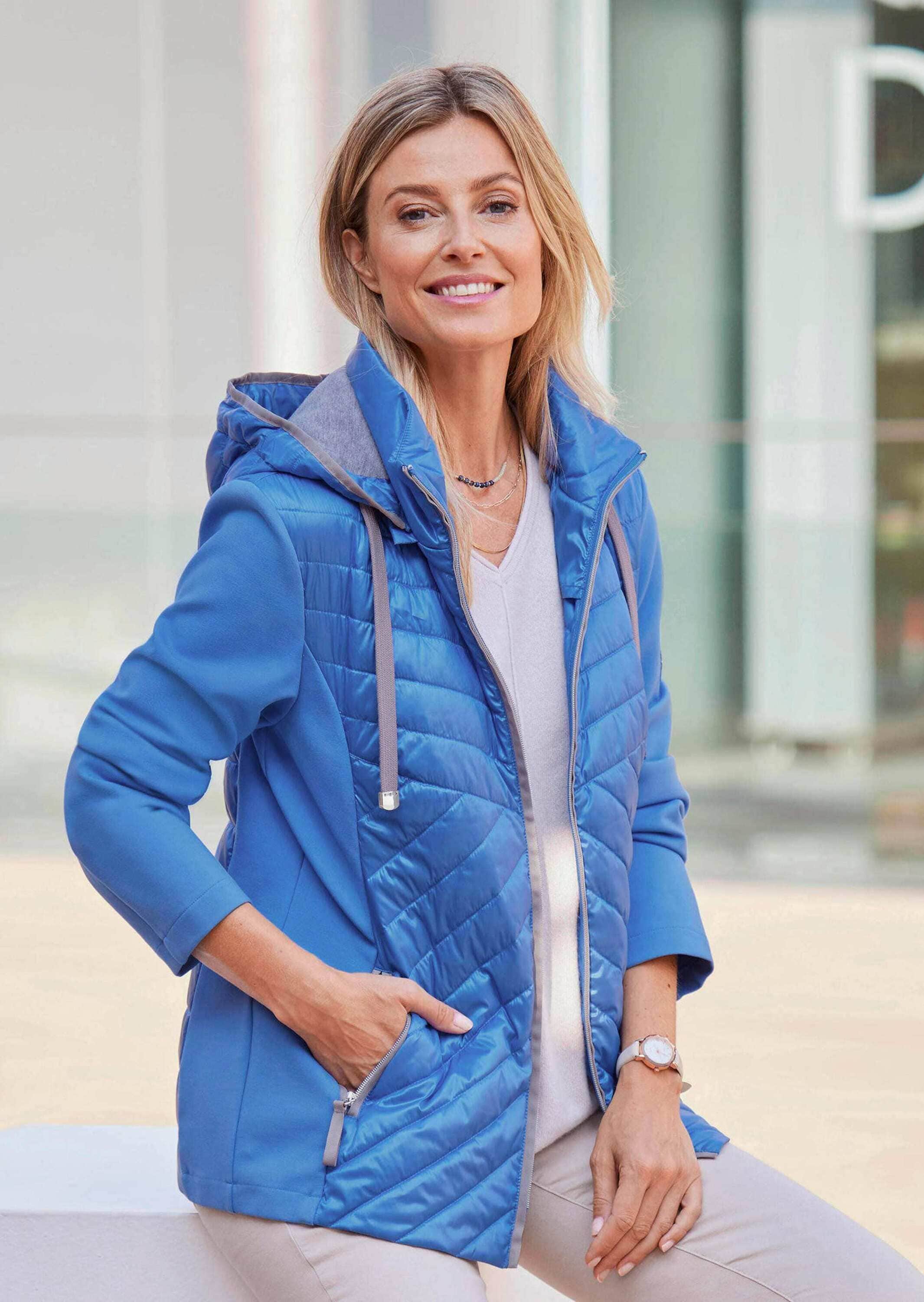 GOLDNER Kurzjacke »Steppjacke mit abnehmbarer Kapuze« Kontrastfarbige Blenden und Details