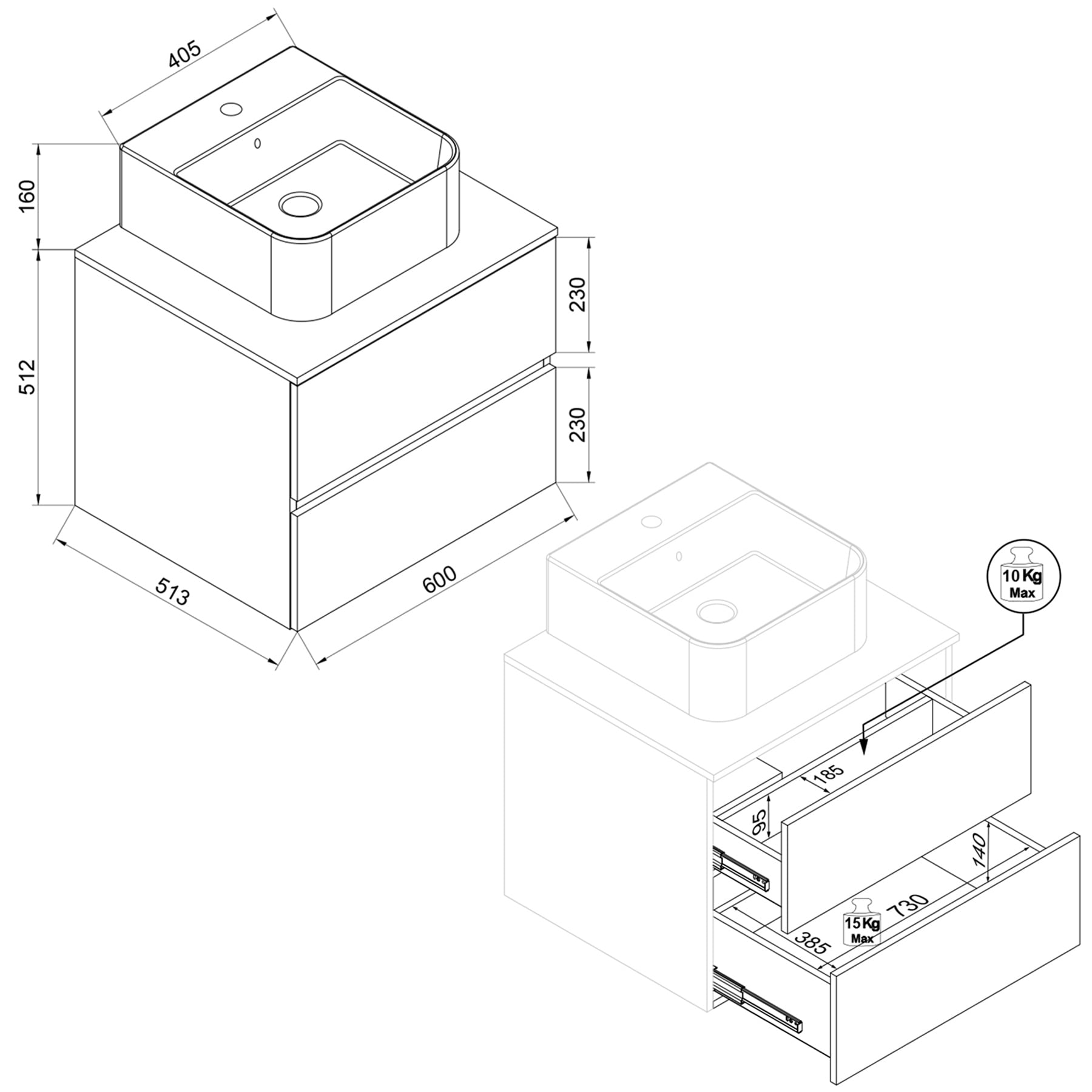 VCM Waschtisch »2 tlg. Badmöbel-Set mit Waschbecken Cosila-A 60 cm« 2 Stk. tlg.