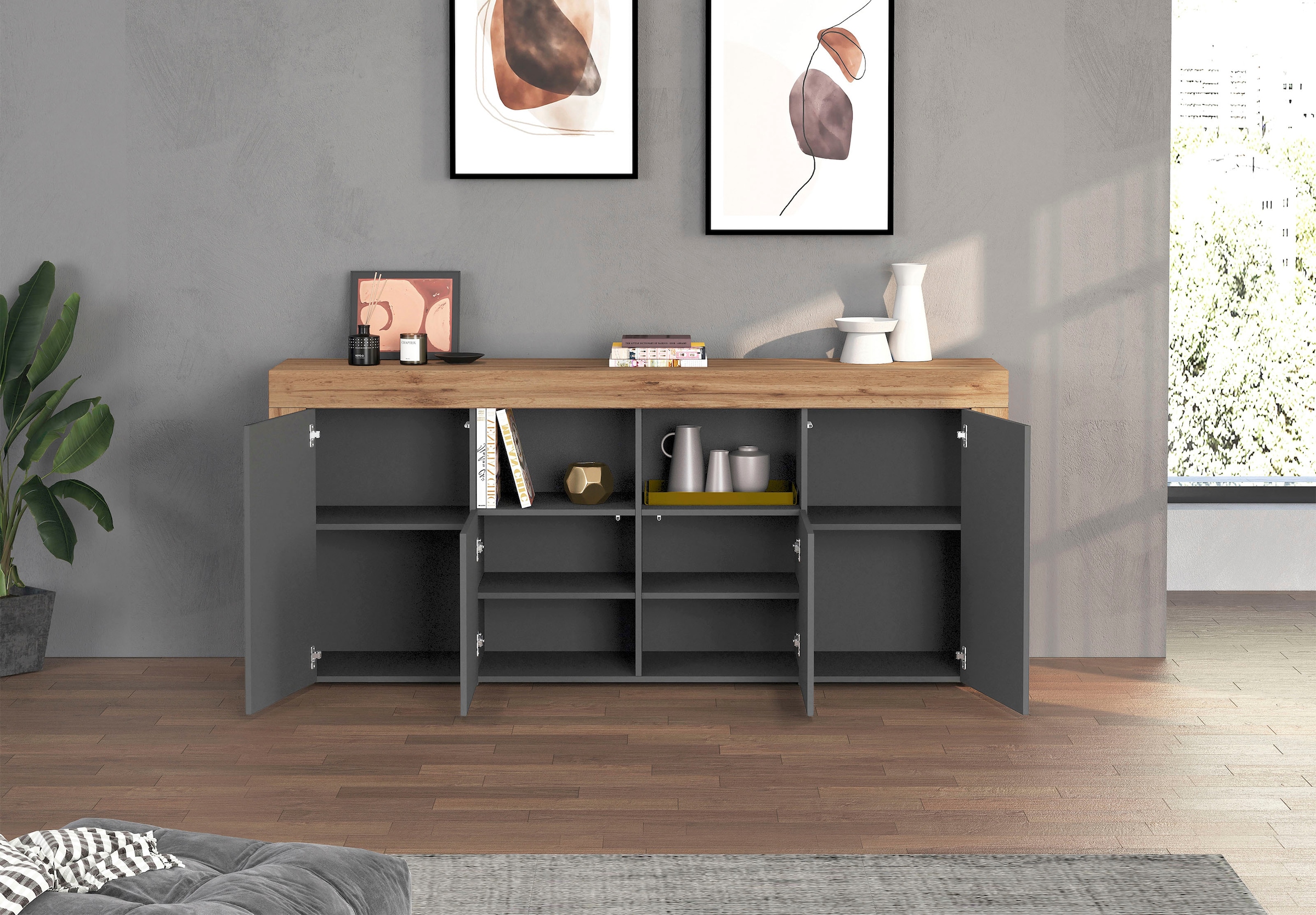 INOSIGN Sideboard »CHRONOS Breite 200 cm  mit 4 Türen, 2 offene und 8 geschlossene Fächer« 1 Stk. tlg. Sideboard,Kommode, Schrank, Grifflos mit Push to Open, Made in Italy