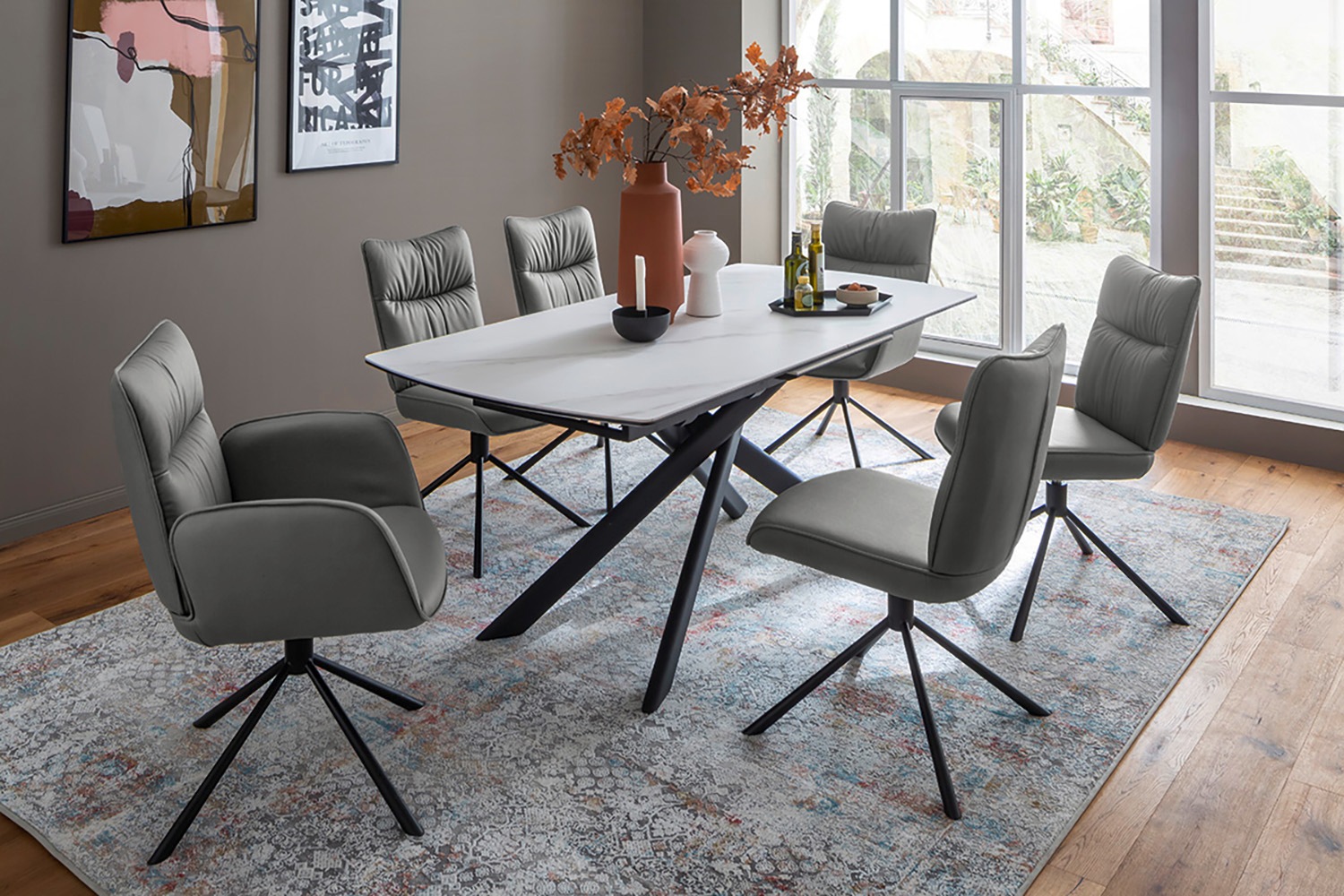 MCA furniture 4-Fußstuhl »MARIN Esszimmerstuhl (2er Set) - Stuhl«, (Set), 2 St., Microfaser, 360° drehbar, Metall schwarz, beweglichen Rücken, belastbar 120 kg
