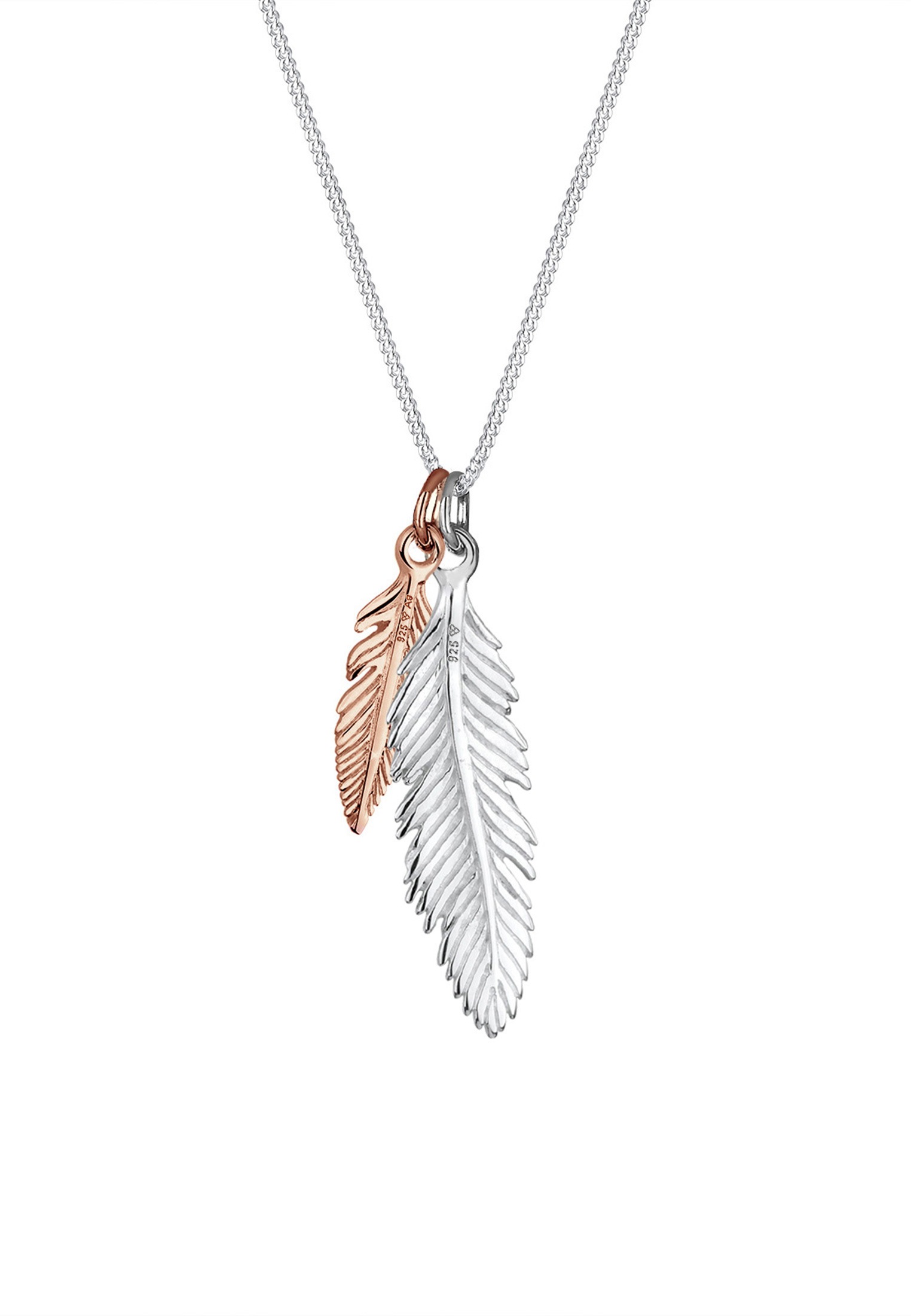 Elli Kette mit Anhänger »Halskette Feder Bi-Color Boho 925 Silber«
