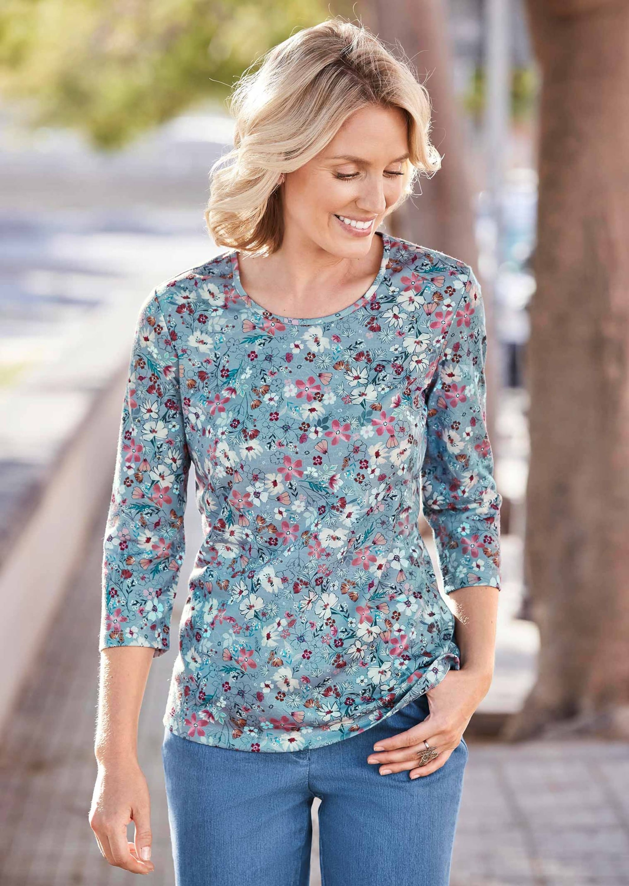 GOLDNER Print-Shirt »Kurzgröße Printshirt mit Blumenmuster« Ohne