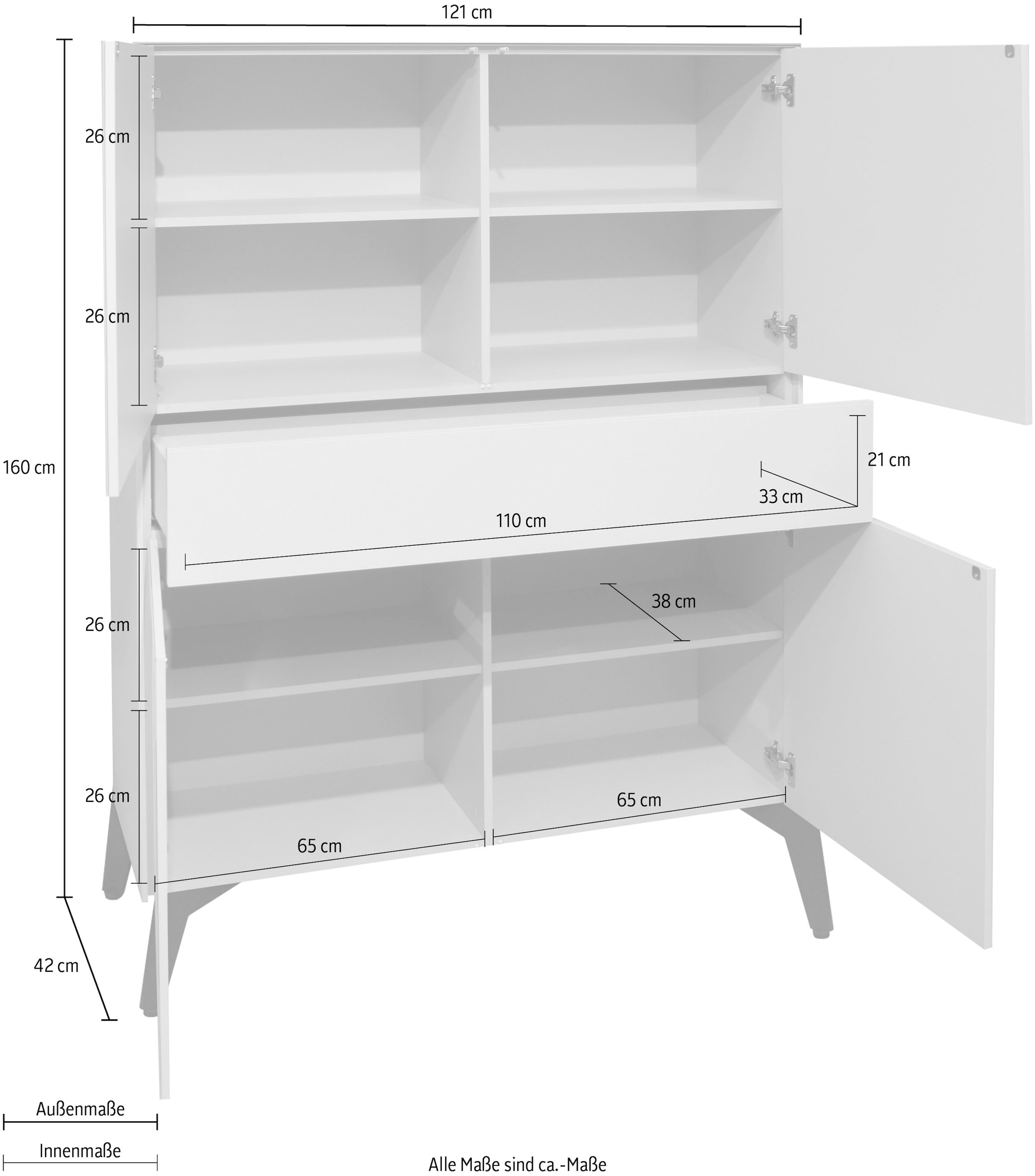 Mäusbacher Highboard »Imola TOPSELLER!«, Mäusbacher Highboard, Breite 121 cm, mit Glasfront und Glasoberplatte