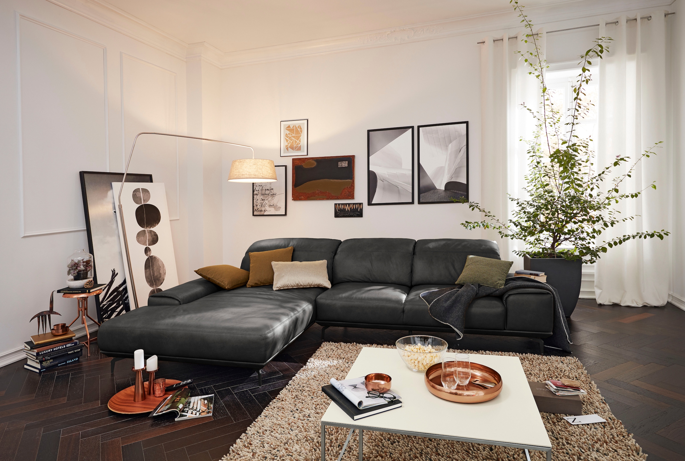 Musterring Wohnlandschaft »MR 2490«, Fuß schwarz, Sitzhöhe 48cm, wahlweise mit Funktionen, Maße 342x207 cm