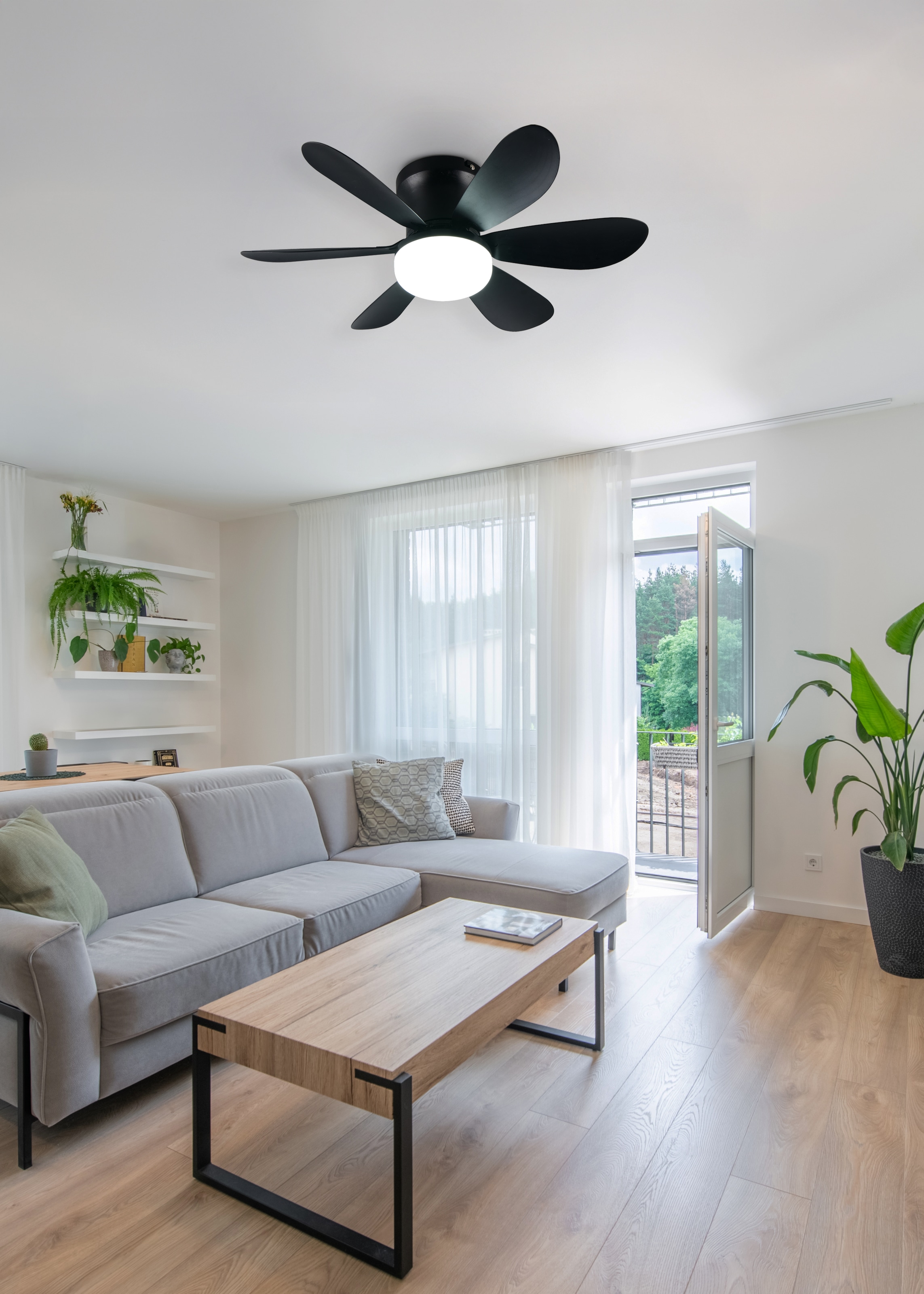 REALITY Leuchten LED Deckenleuchte »LUND mit Ventilator, Deckenventilator mit Licht inkl Fernbedienung« LED-Board 1 Stk. warmweiß - kaltweiß 3 Geschwindigkeiten Timer Vor- & Rücklauf LED dimmbar CCT Nachtlicht